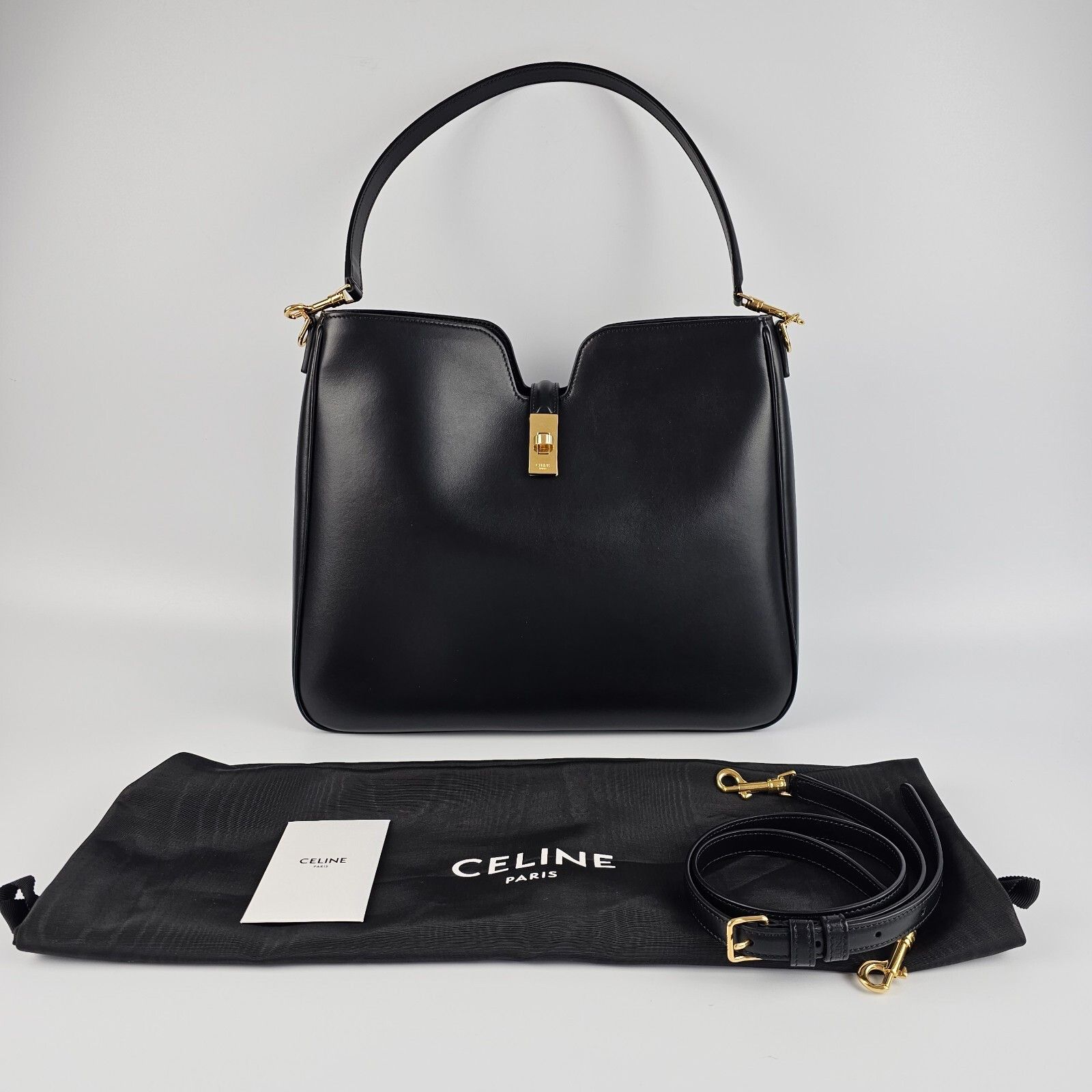 Celine CELINE Camille 16 Medium $3300 Black Smooth Leather Shoulder Size ONE SIZE - 2 Thumbnail
