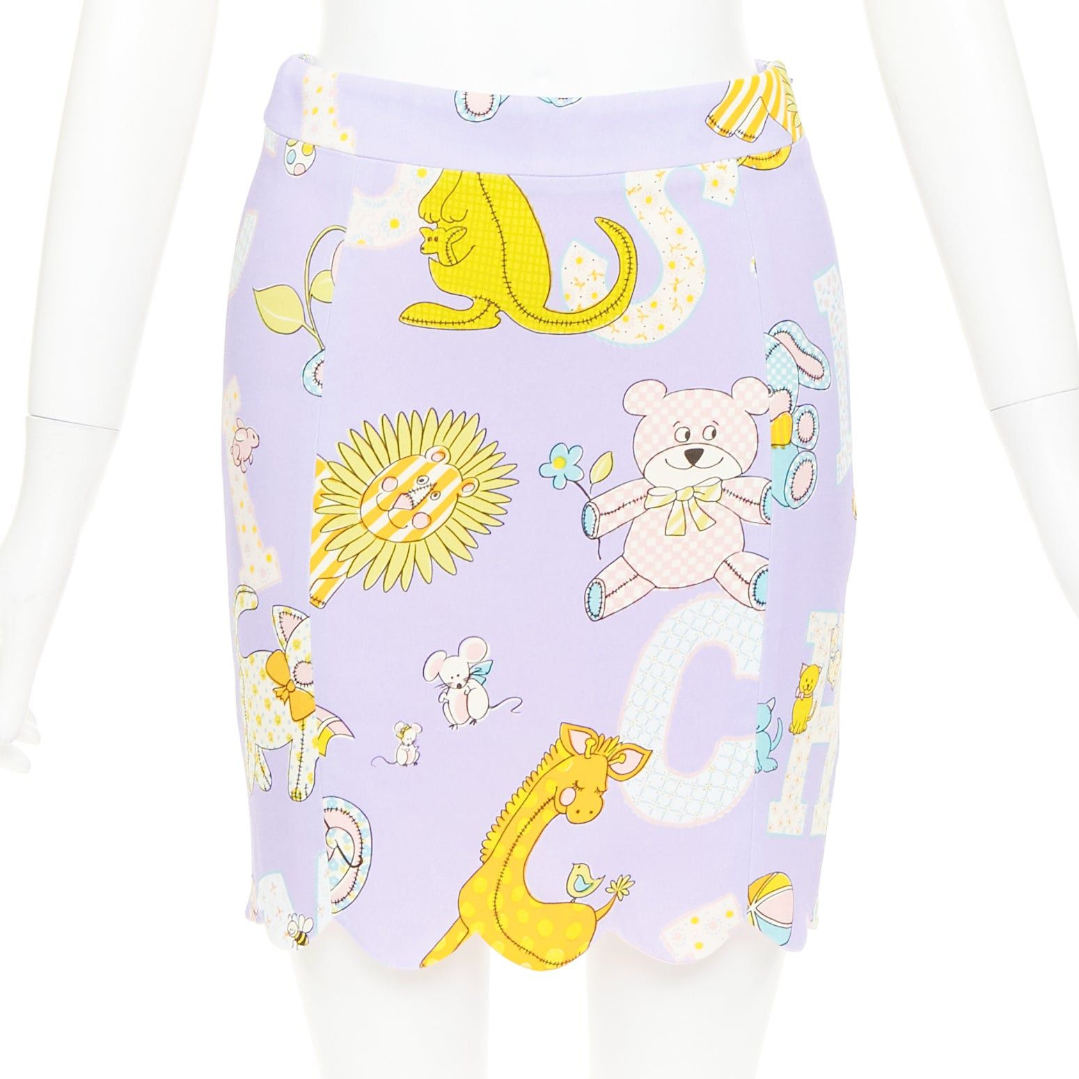 Moschino MOSCHINO COUTURE! 2022 Runway Calico Animals purple cartoons scallop mini skirt IT38 XS Size 26" / US 2 / IT 38 - 1 Thumbnail