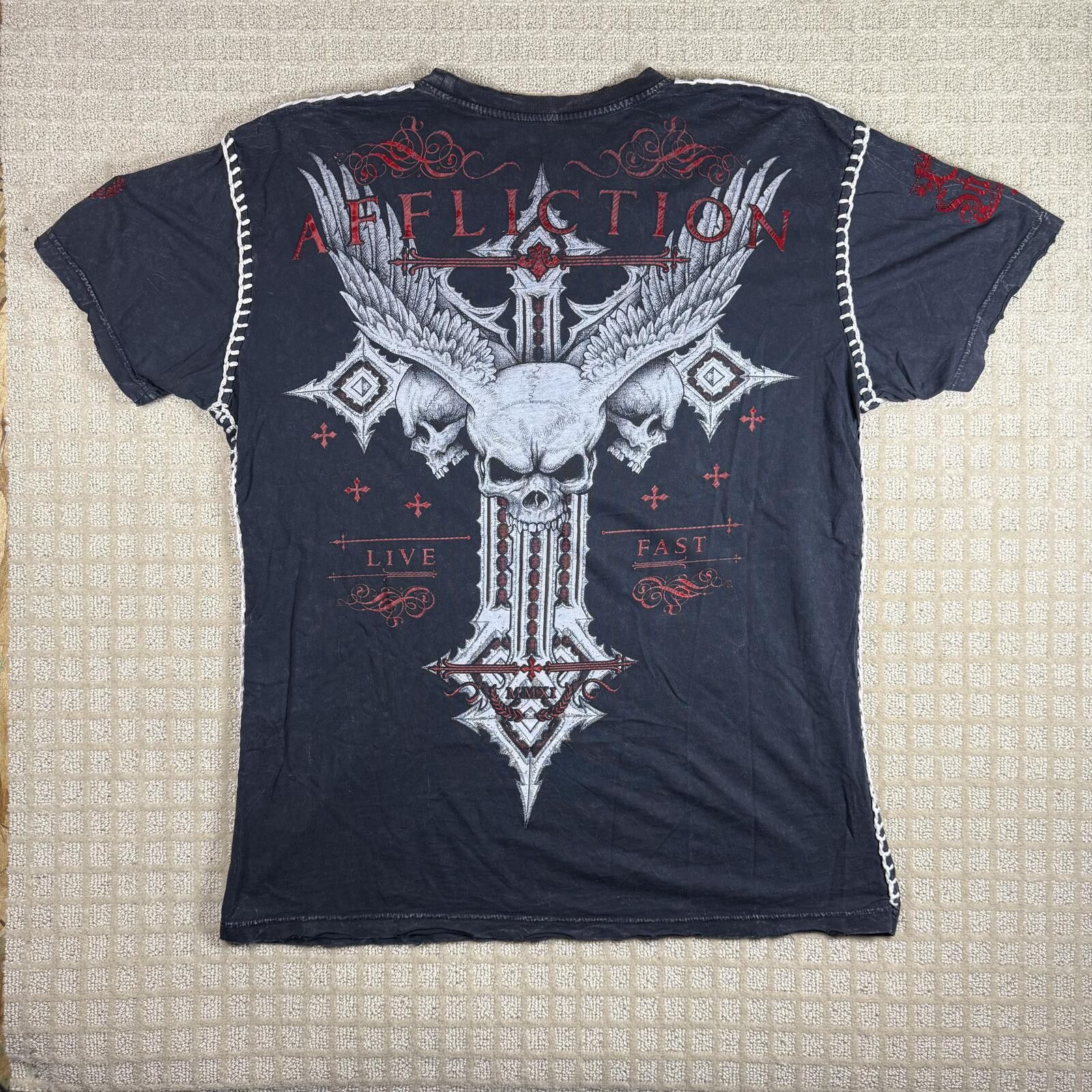 Affliction Y2K Affliction Fleur De Lis Skull T Shirt XXL Size US XXL / EU 58 / 5 - 6 Thumbnail