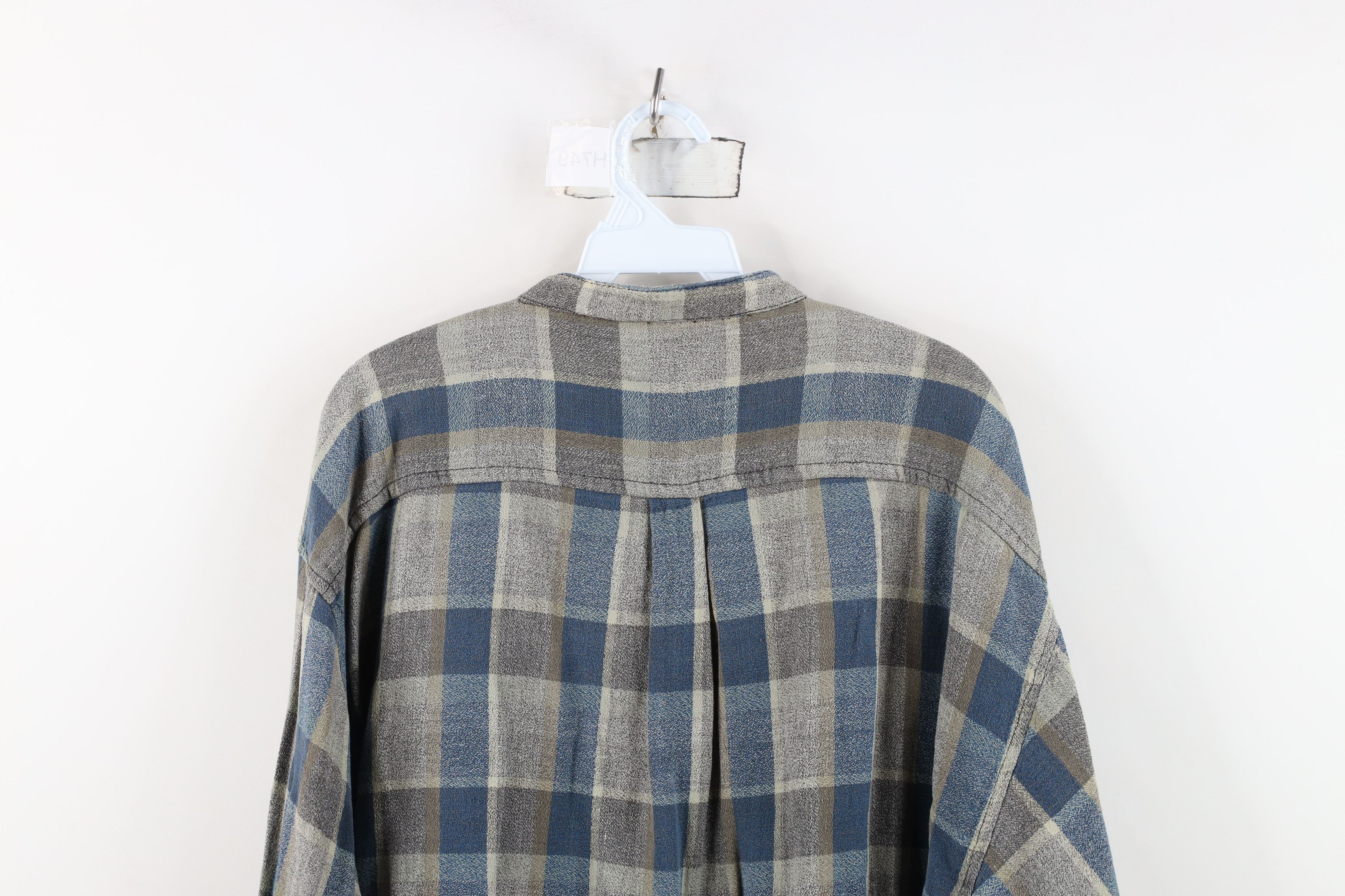 Vintage Vintage 90s Streetwear Knit Band Collar Button Shirt Plaid Size US XL / EU 56 / 4 - 11 Thumbnail
