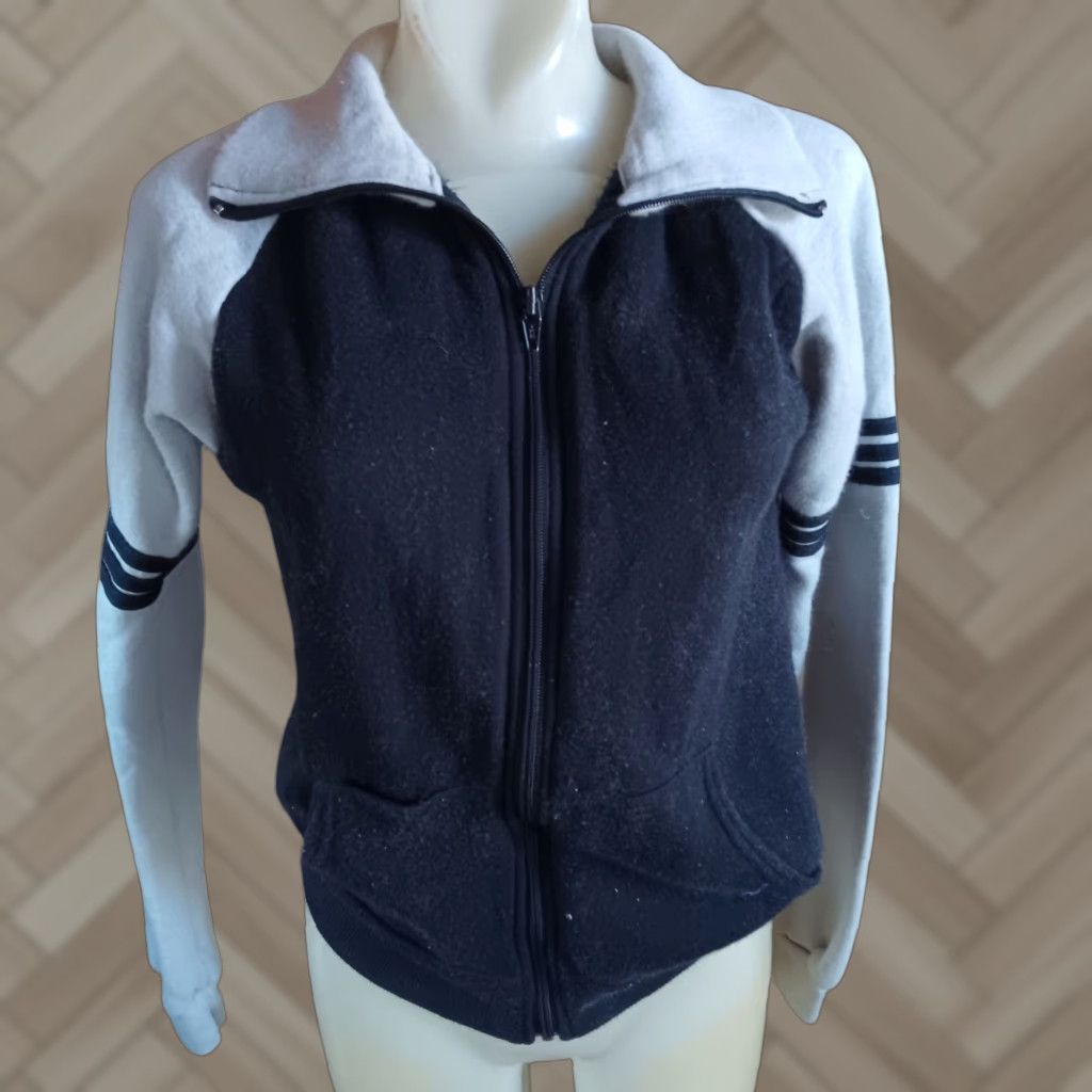 Vintage Women's Track Jacket Small 1980's Striped Nerdcore Acrylic Zip Knit Navy S Regular Knit Basic Jacket Spring Fall Jacket