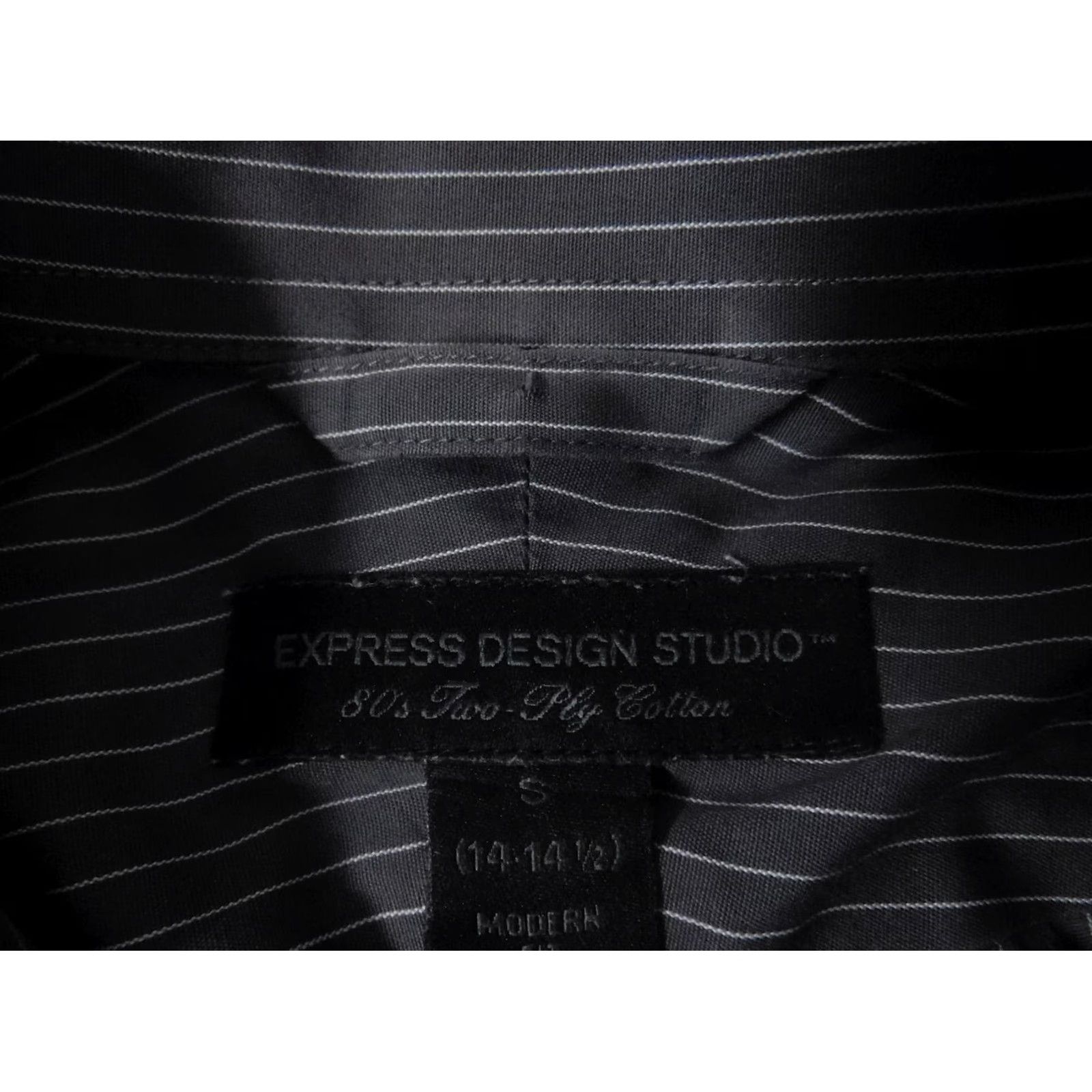 Express Express Shirt Mens 14.5 Black Design Studio Striped Button-Down Long Sleeve Collared Cotton Knit 2 Ply Vintage No Slimming Regular Button-Up Mens Size US M / EU 48-50 / 2 - 5 Thumbnail
