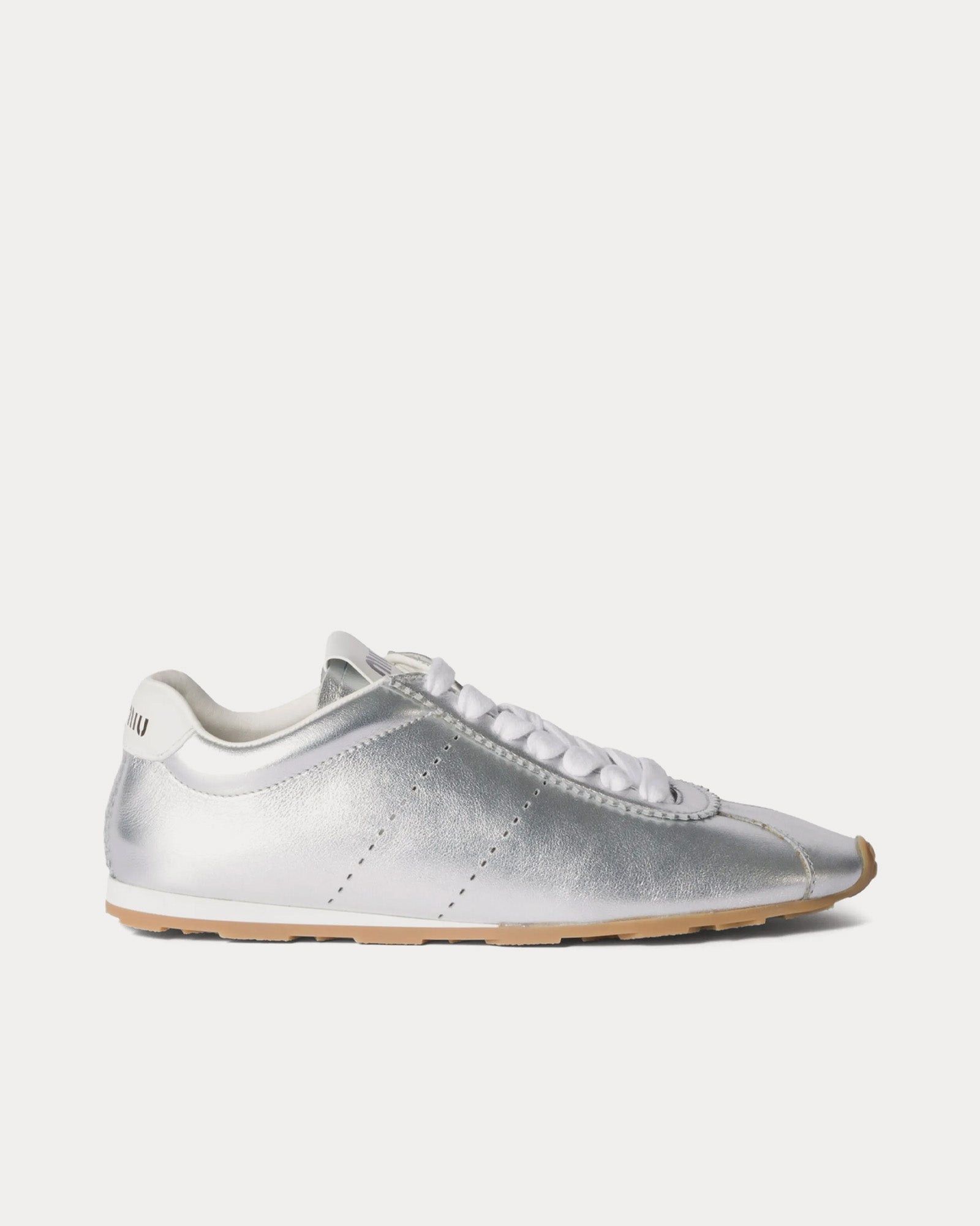 Miu Miu Plume Mordoré Calfskin Silver Low Top Sneakers Size US 7 / IT 37 - 1 Thumbnail