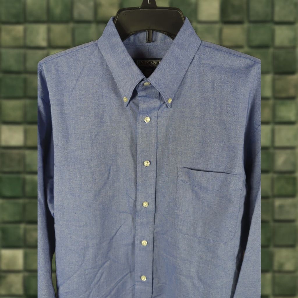 Lands' End Lands' End Men's Button-Down Shirt Blue 16x35 Regular Cotton Polyester Woven Chest Pocket EUC Size US L / EU 52-54 / 3 - 1 Thumbnail