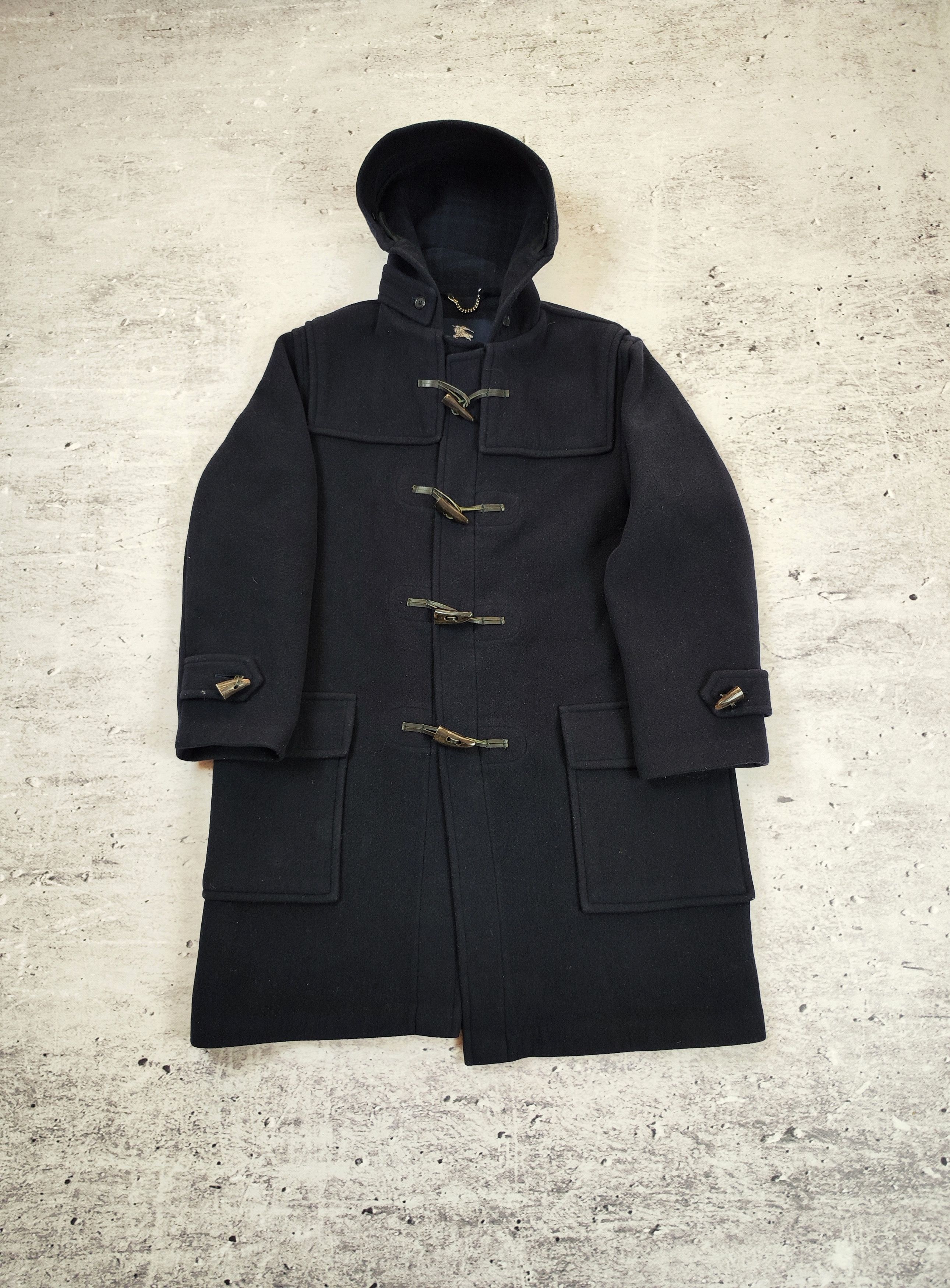 image of Burberry London Wool Duffle Coat Navy Men Checked (Size Large)