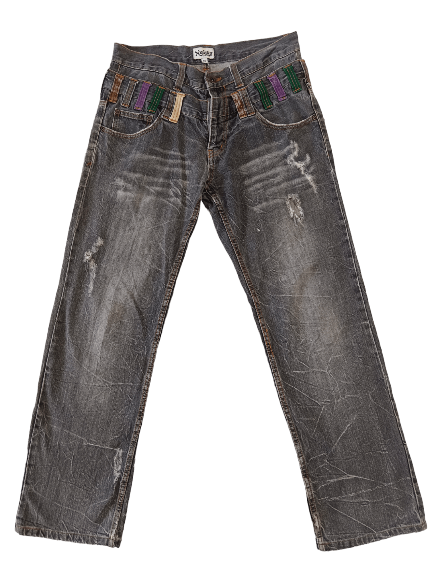 Japanese Brand Nylaus Seditionaries Distressed Double Waist Punk Jeans Size US 29 - 1 Thumbnail