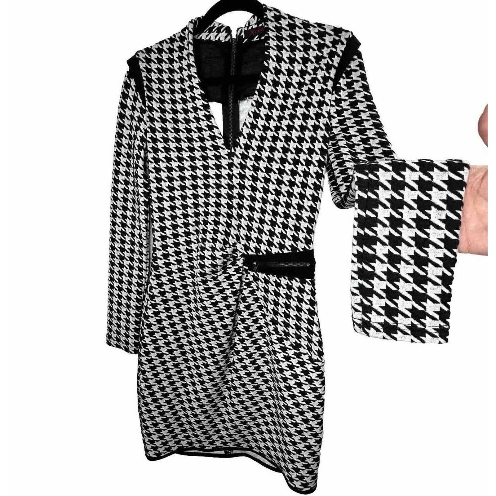 Other Xtaren Houndstooth VNeck Long Sleeve Ruche Zip Waist Dress M Size M / US 6-8 / IT 42-44 - 1 Thumbnail