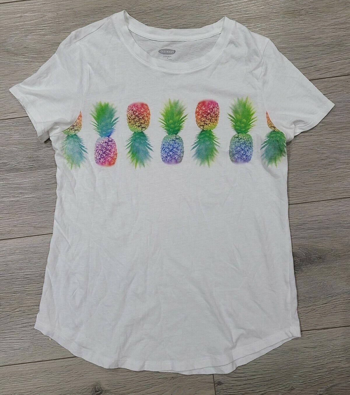 Old Navy Old Navy Shirt Small White Everywhere Pineapples Scoop Hem Size S / US 4 / IT 40 - 1 Thumbnail