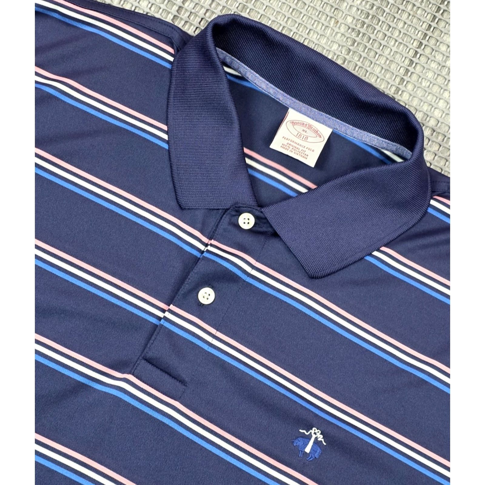 Brooks Brothers Brooks Brothers Polo Shirt XL Blue Stripe Performance Short Sleeve Golden Fleece Mens Polo Size US XL / EU 56 / 4 - 5 Thumbnail