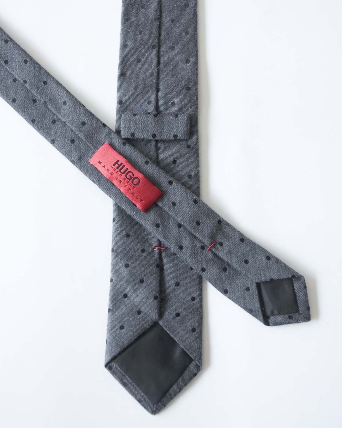 Hugo Boss Hugo Boss Tie Narrow Cotton Blend Gray Made in Italy Size ONE SIZE - 3 Thumbnail