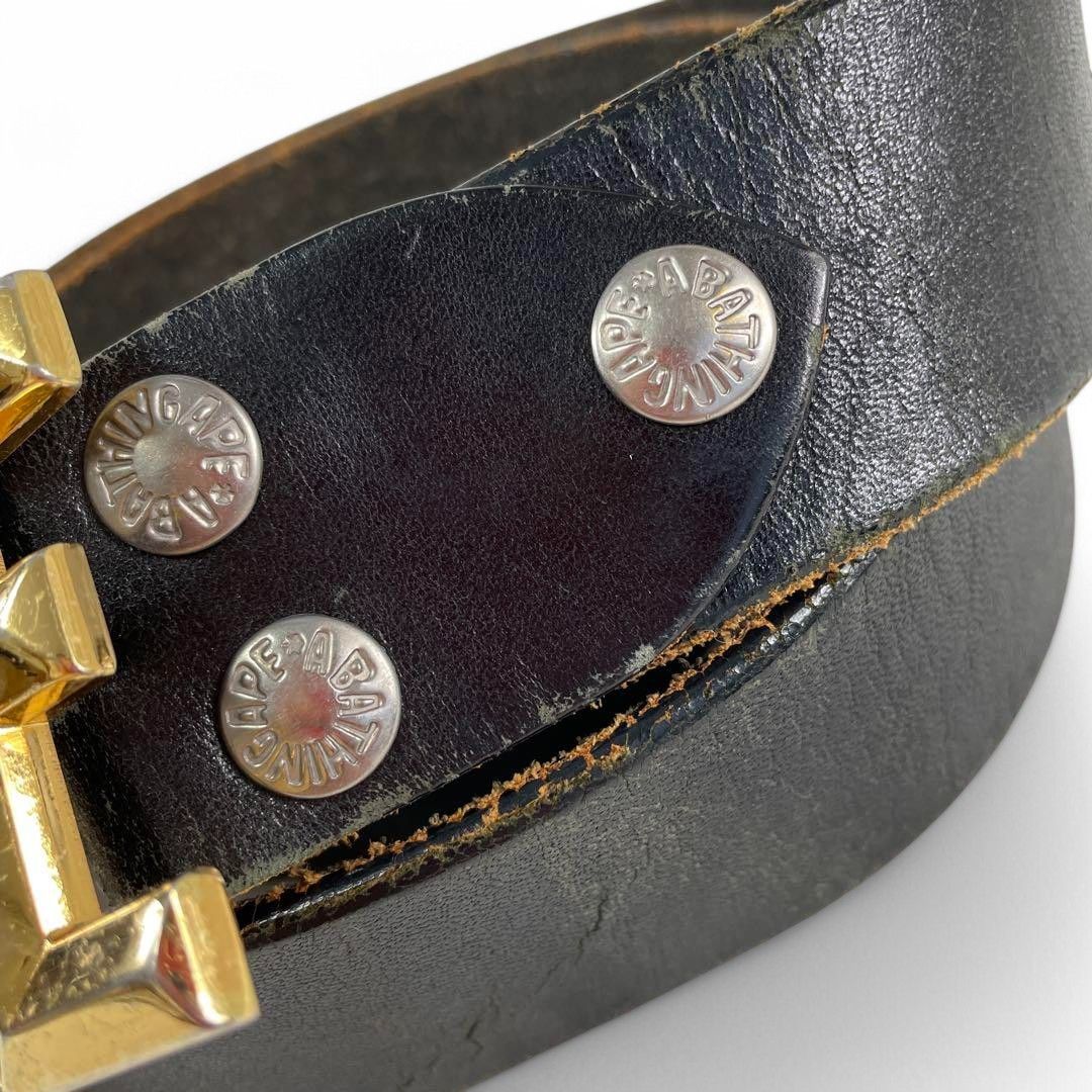 Bape A Bathing Ape (BAPE) - M Gold Buckle Black Leather Belt Size ONE SIZE - 2 Thumbnail