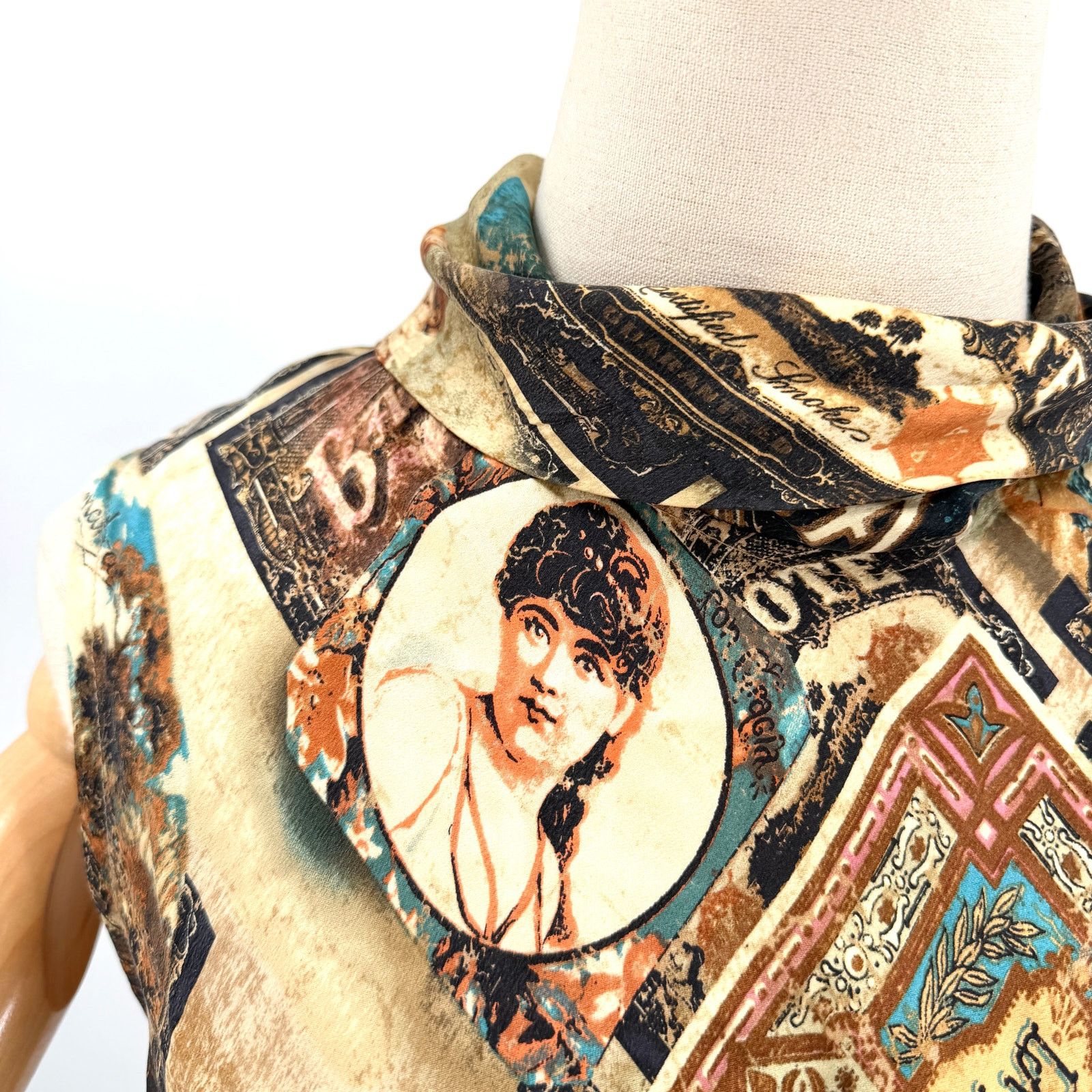Double D Ranch Vintage Y2K Brown 100% Silk Ephemera Print Blouse Skirt Set Size L / US 10 / IT 46 - 3 Thumbnail