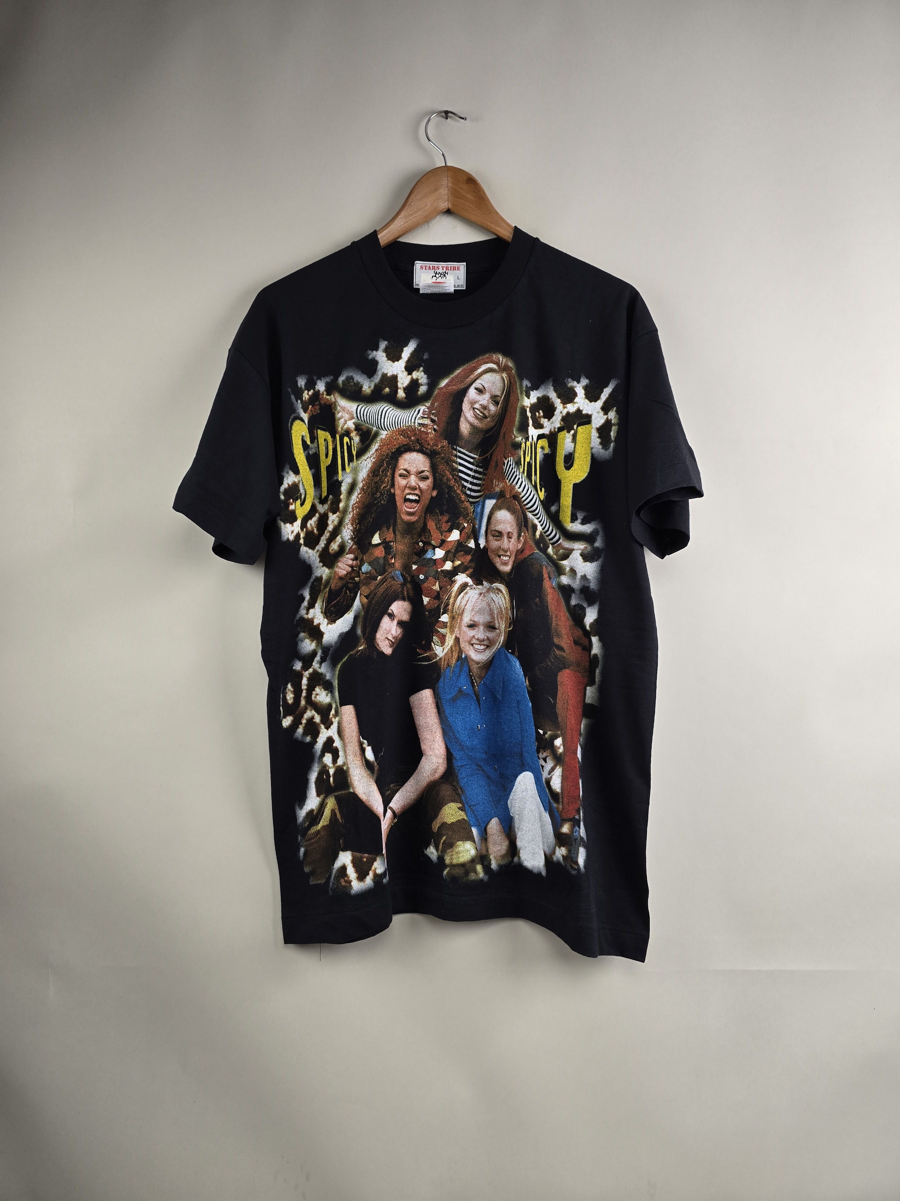 image of Band Tees x Rap Tees 90's Spice Girls Spicy Spicy L 22" 29.5" in Black, Men's (Size Large)