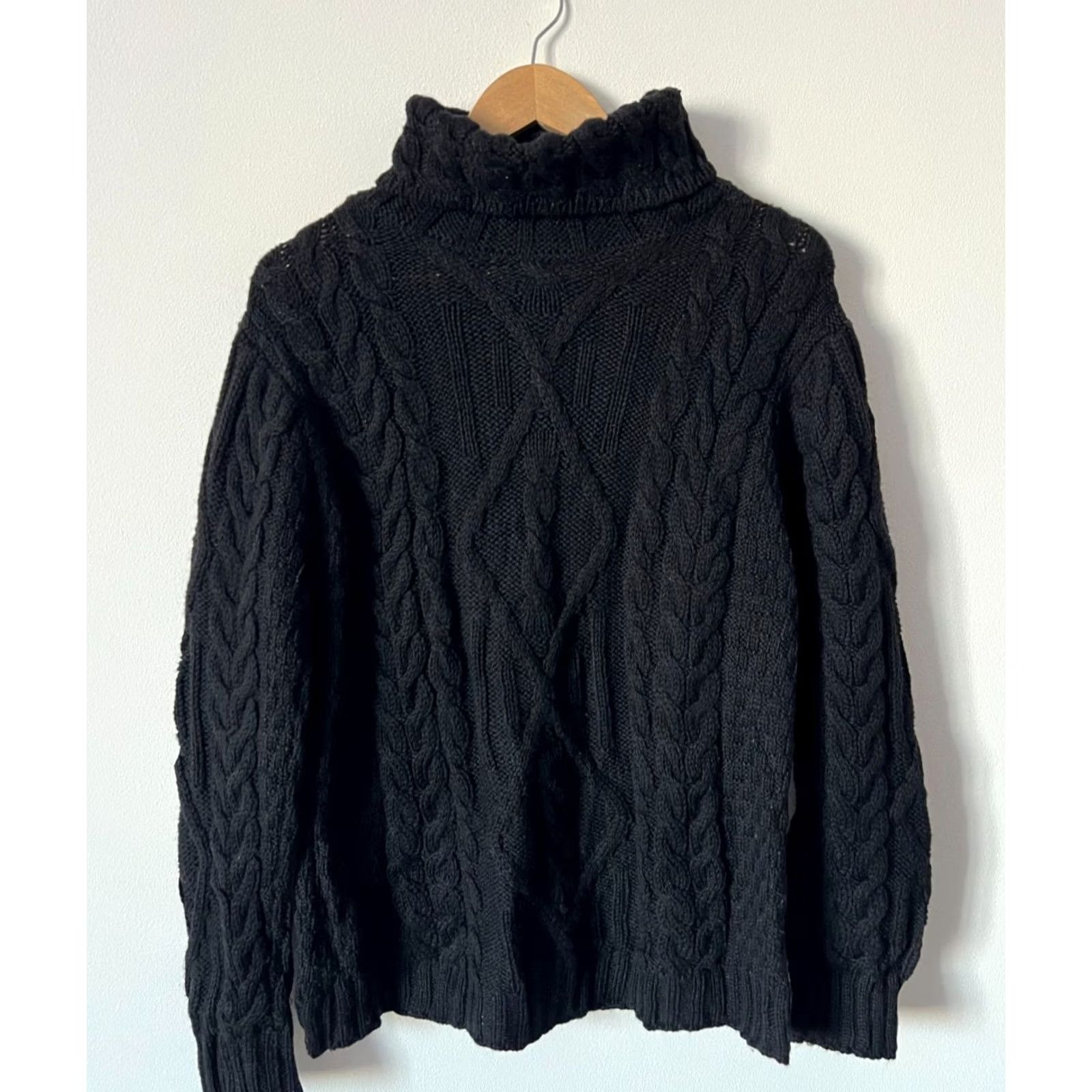 Vintage INIS CRAFTS 100% Merino Wool Cable-Knit High Neck Sweater IN Ireland Wmns L Black Vintage 90s Womens Pullover Knit Shirt Size L / US 10 / IT 46 - 3 Thumbnail