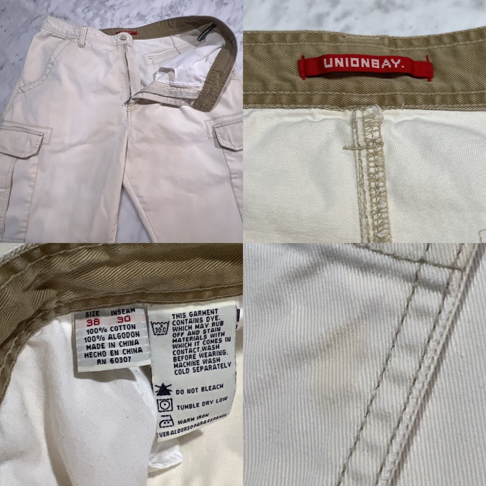 Vintage Unionbay Cargo Pants Mens 38x30 Beige Baggy Wide-Leg Grunge 5-Pocket Canvas Cotton Zip Button Regular Rise High 12in Size US 38 / EU 54 - 10 Thumbnail