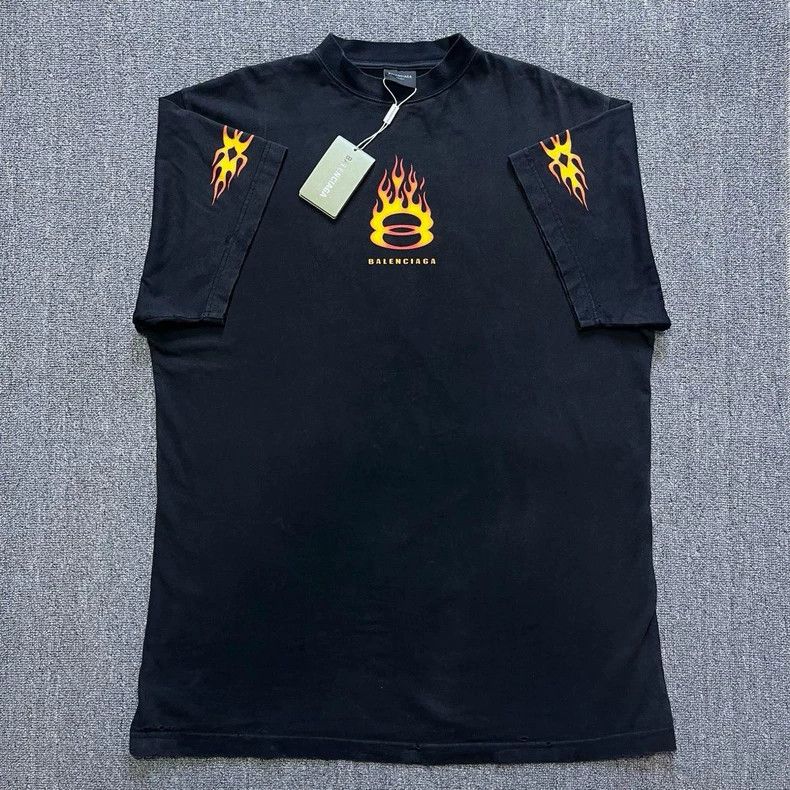 Balenciaga Balenciaga Black flame double-ring short-sleeved T-shirt Size US S / EU 44-46 / 1 - 1 Thumbnail