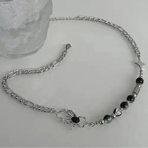 VIBE Titanium Steel Spider Crystal Beads Necklace for Men Women Size ONE SIZE - 4 Thumbnail