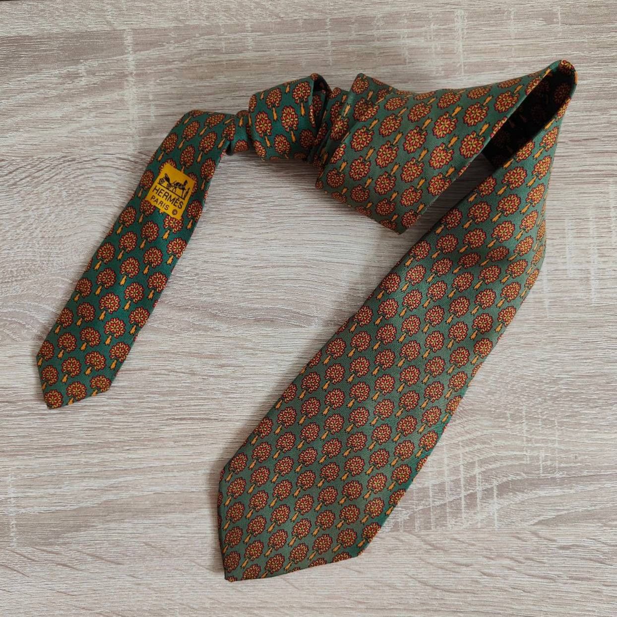 Hermes Hermes Paris Silk Tie 7544 SA Trees Green Size ONE SIZE - 3 Thumbnail