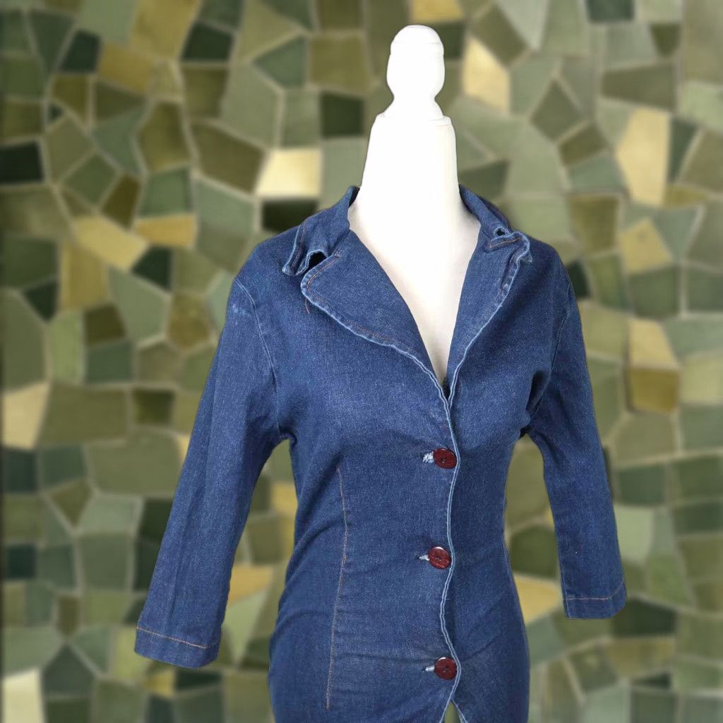Denime VINTAGE 90s Rag Jacket - Denim Mid-Length Blue Polyester - Women L Casual 90s Theme Size L / US 10 / IT 46 - 1 Thumbnail