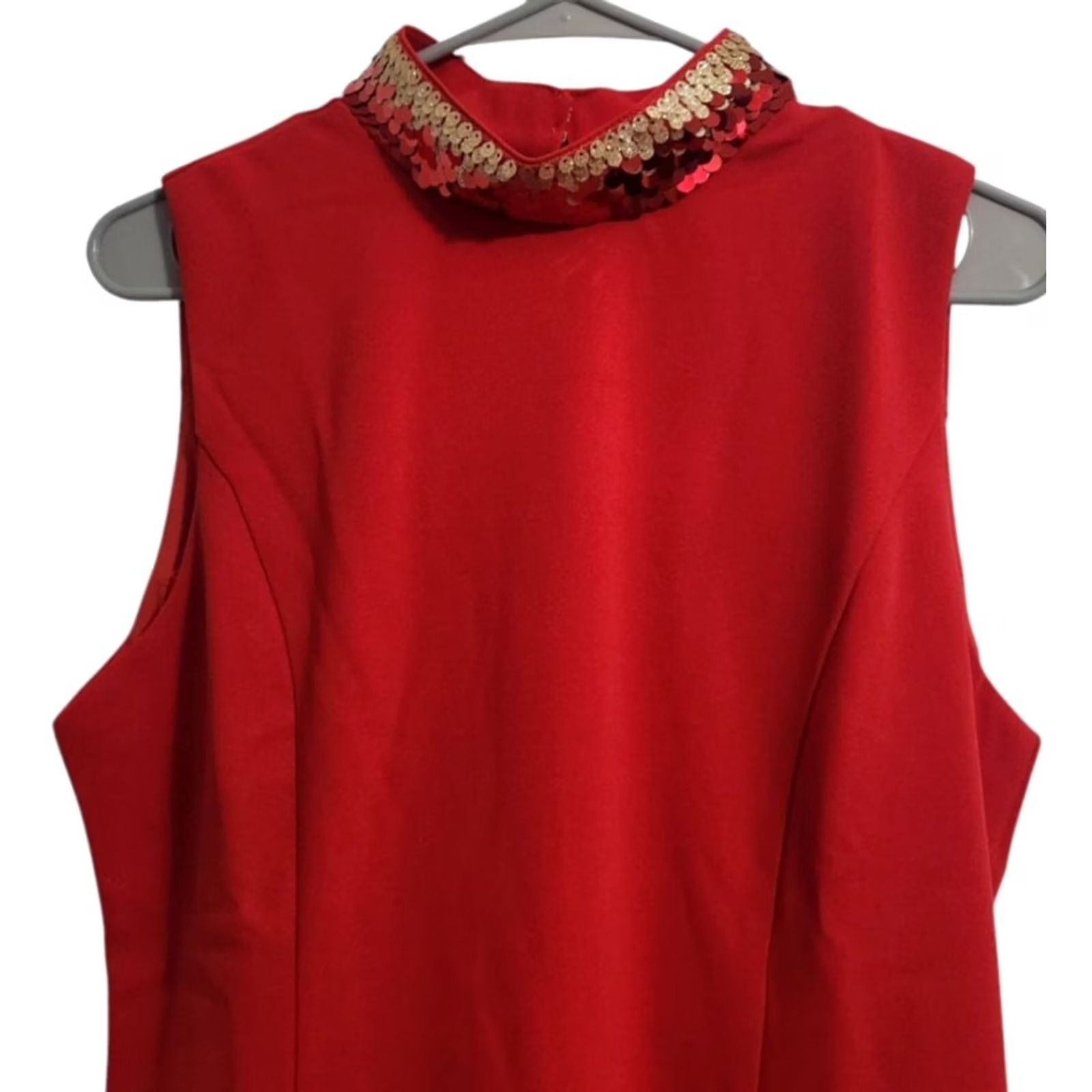 Vintage NY&C Womens L Sequin Trim Shift Tank Dress Red Sleeveless Lined New York Size L / US 10 / IT 46 - 3 Thumbnail