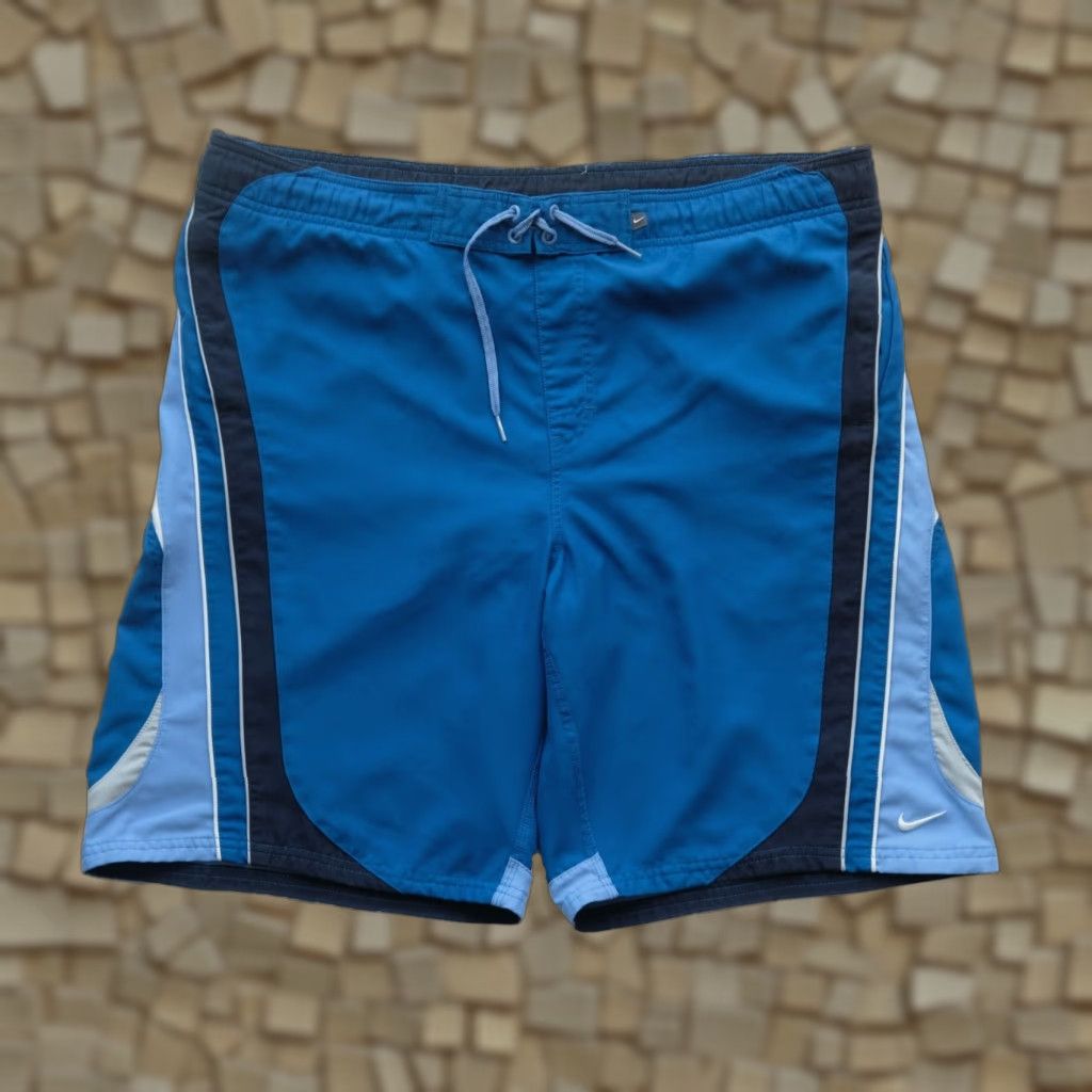 Nike VINTAGE Nike VTG SHORTS Y2K 90s SWIM TRUNK BOARD SURF MEN ADULT SZ L BLUE Pockets Drawstring Lined Size US 33 - 1 Thumbnail