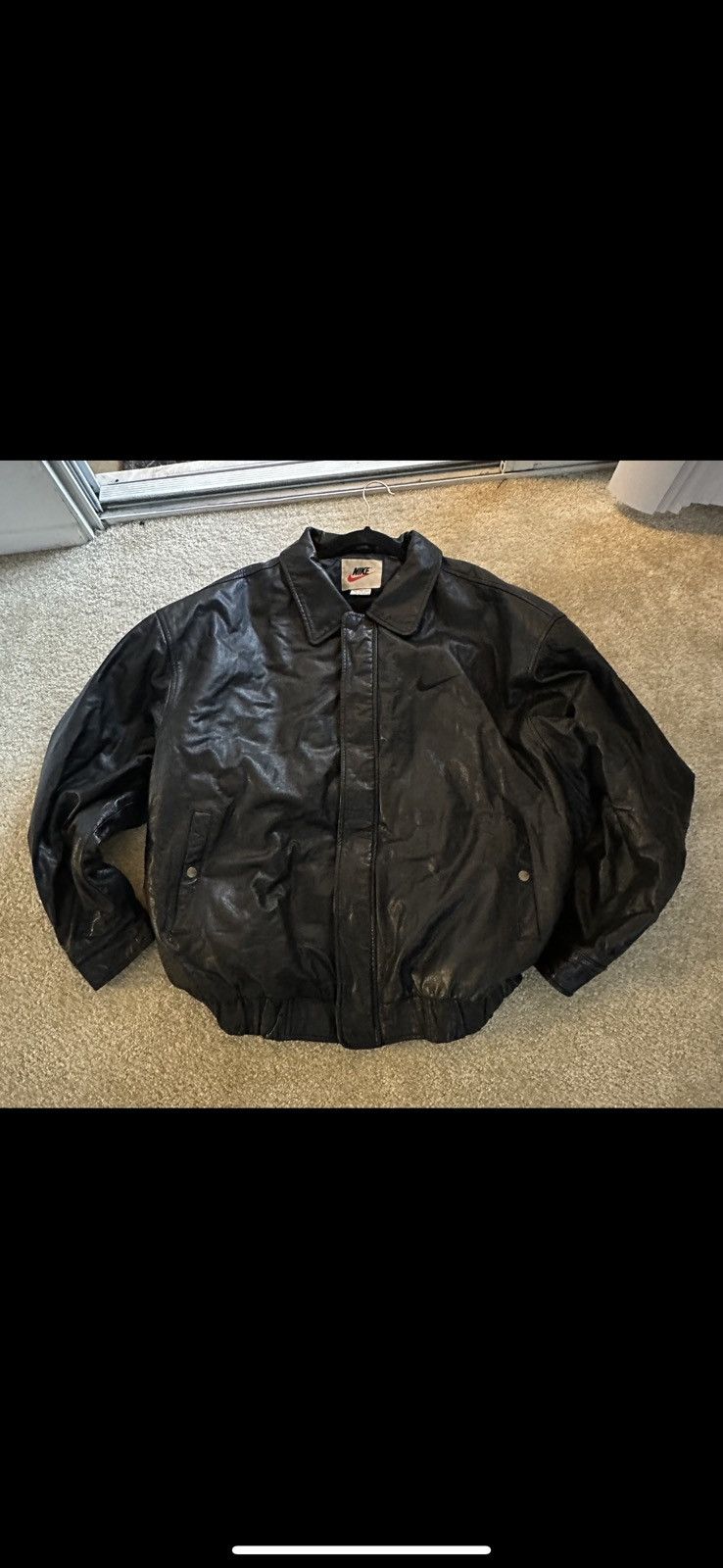image of Nike Embossed Leather Jacket Size Xxxl in Black, Men's