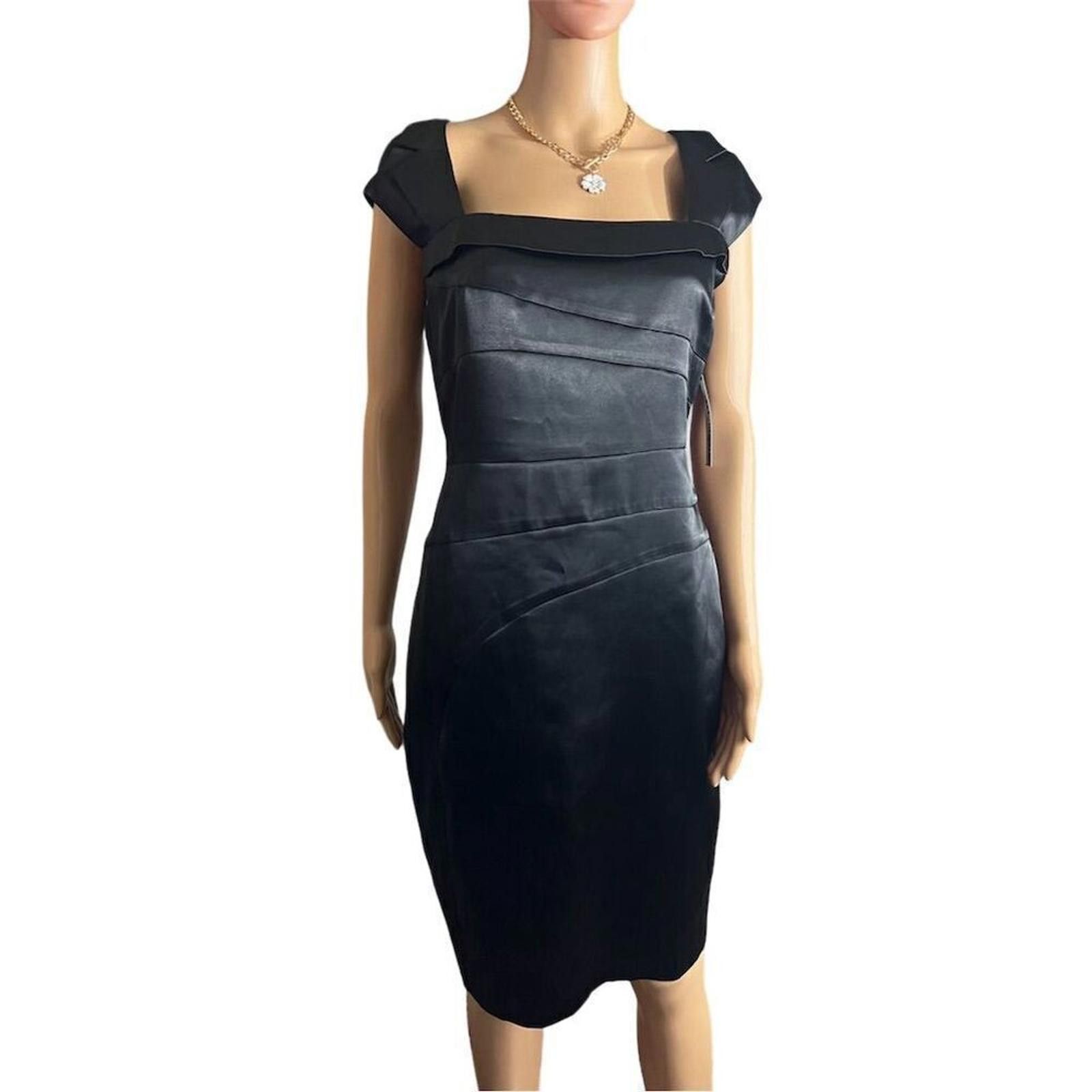 Other New York & Company Black Satin Sheath Dress 6 Knee Length Size M / US 6-8 / IT 42-44 - 2 Thumbnail