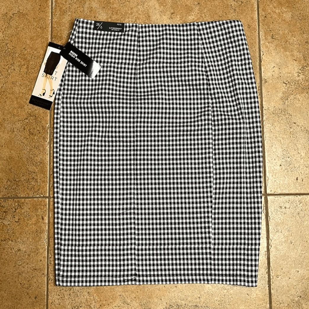 Vintage Liverpool Skirt Knit Midi Black 6P NWT Petite Women Pencil Straight Checkered 6P NWT Black White? Size 28" / US 6 / IT 42 - 5 Thumbnail