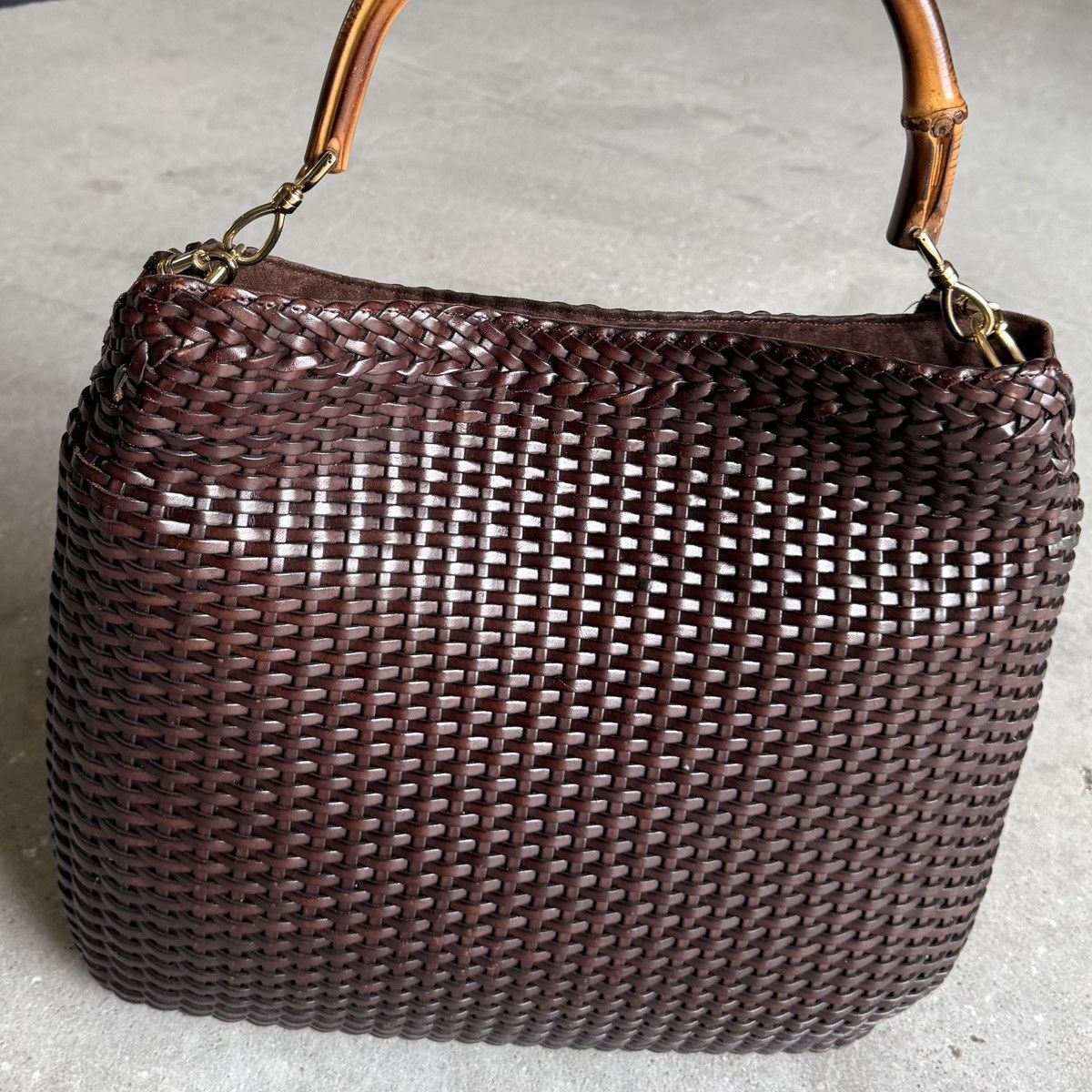 Gucci Gucci Tom Ford Era Woven Leather Bamboo Messenger Tote Bag Size ONE SIZE - 4 Thumbnail