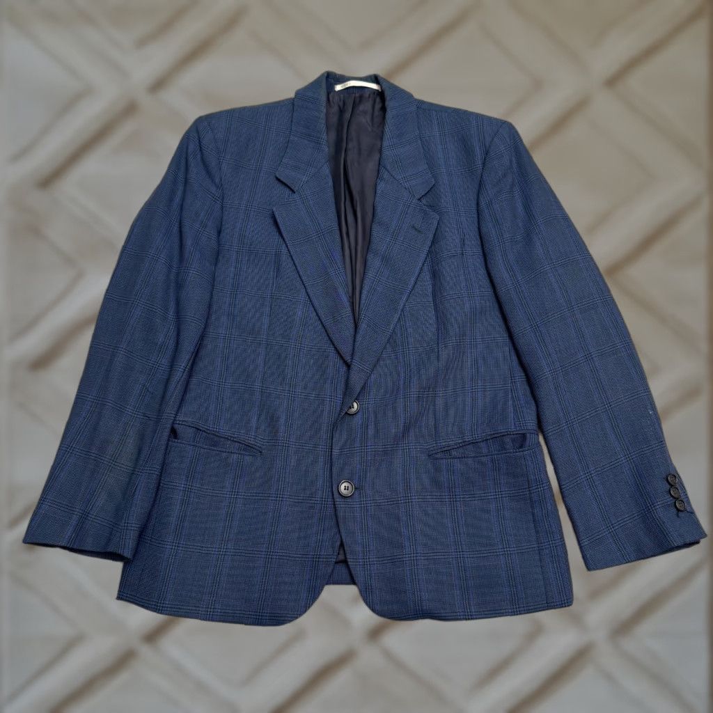 Hugo Boss VINTAGE 80s Hugo Boss Corleone Wool Blazer Mens 38S Blue Plaid Size 38R - 1 Thumbnail