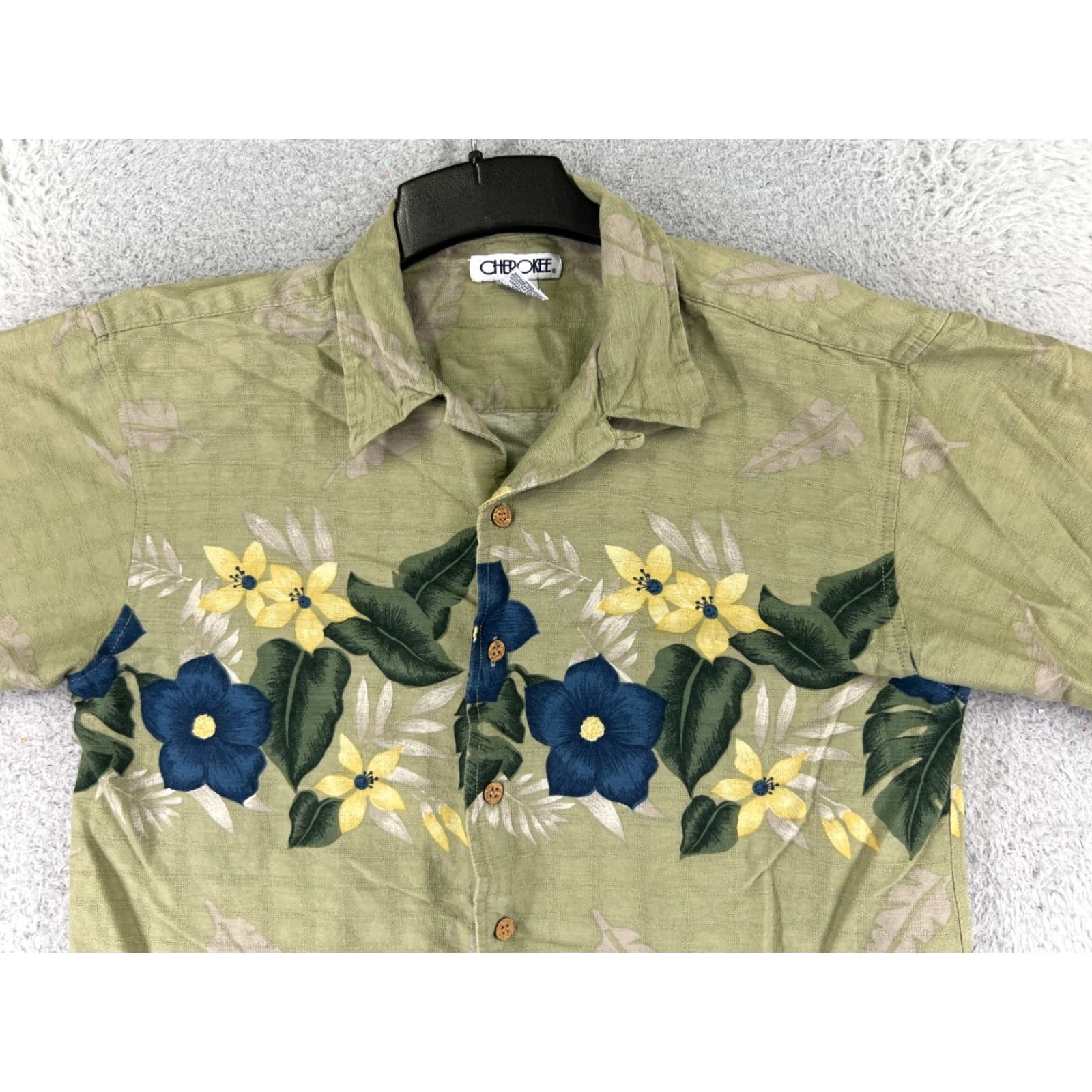 Cherokee Cherokee Shirt Adult Medium Green Floral Hawaiian Cotton Blend Button Up Size US M / EU 48-50 / 2 - 4 Thumbnail