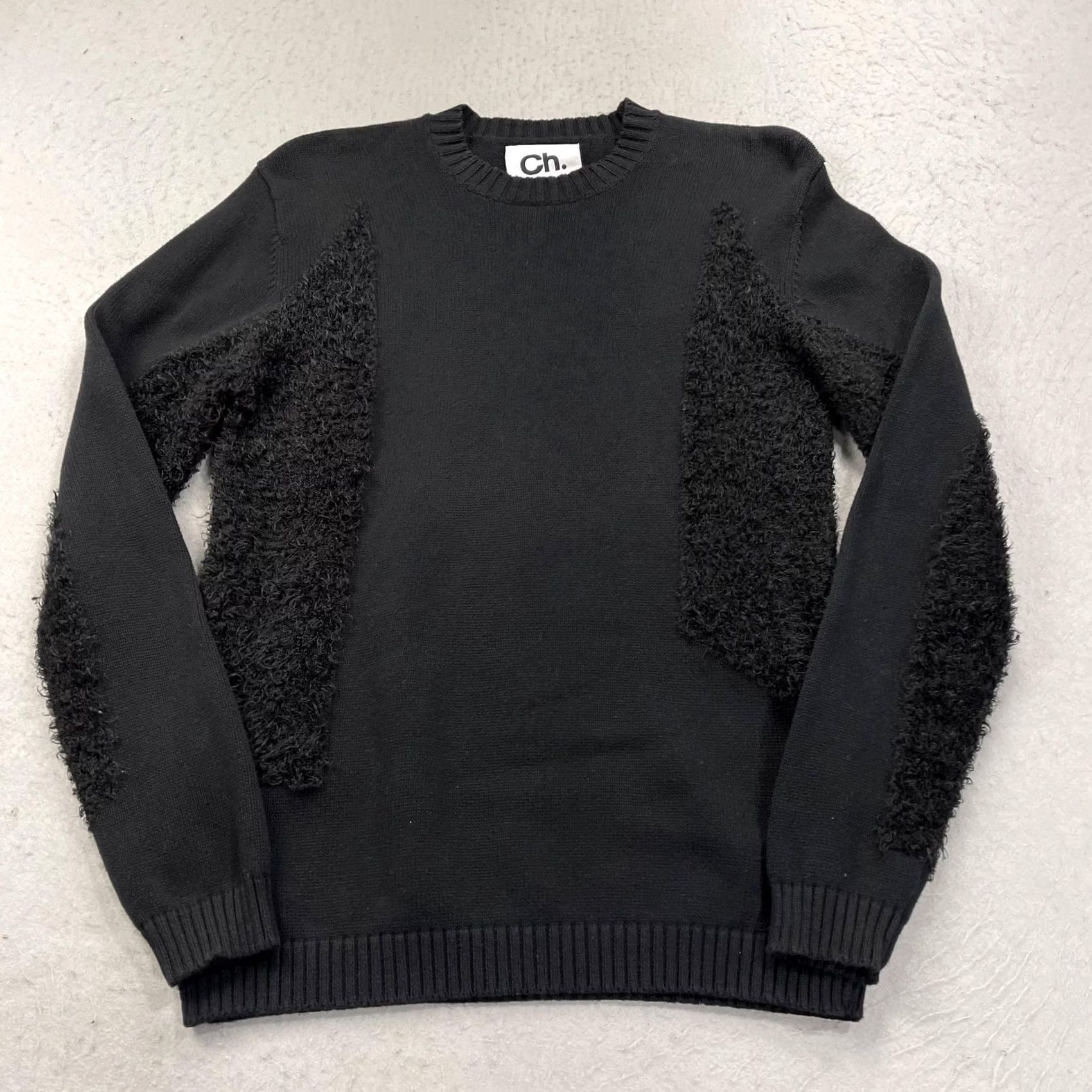 Vintage Ch Sweater Mens Large Black Textured Panel Crewneck Pullover Knit Boucle Size US L / EU 52-54 / 3 - 2 Thumbnail