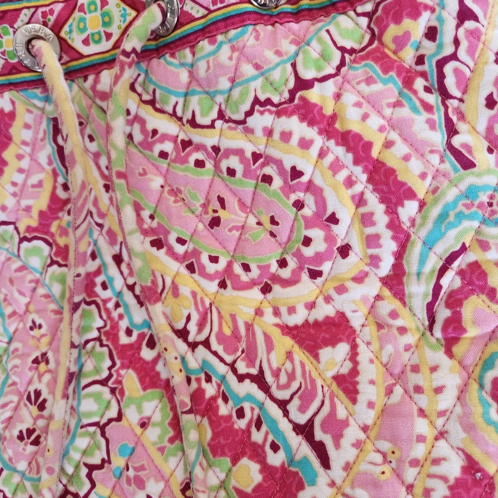 Vera Bradley Vera Bradley Backpack Womens Medium Drawstring Beach Paisley Mesa Multicolor Cotton Purse Bag Color Pink Backpack 14.5 x 13' Size ONE SIZE - 3 Thumbnail