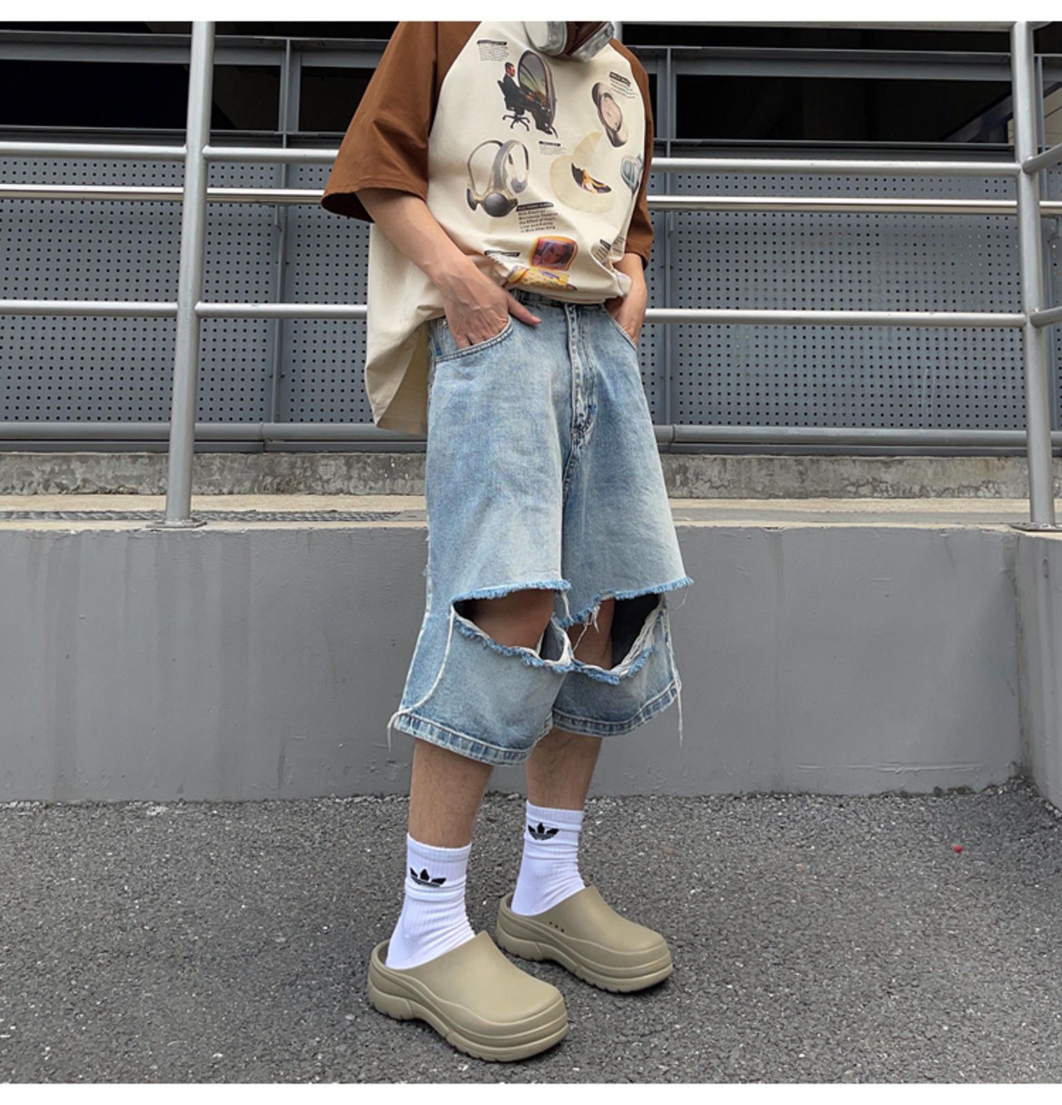 Jean × Vintage Men's Distressed Denim Shorts, Ripped Baggy Jean Shorts Size US 30 / EU 46 - 7 Thumbnail