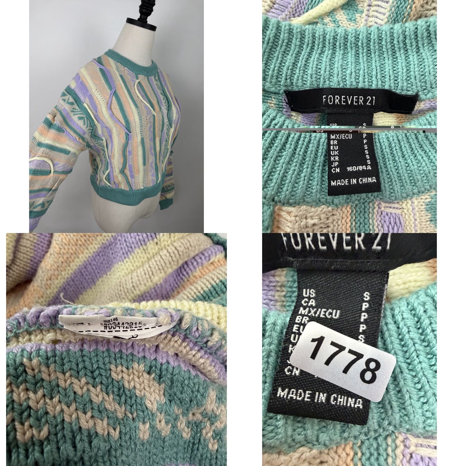 Forever 21 Forever 21 Textured Knit Sweater Womens Small Cropped Pullover Crew Neck Casual 80s 90s Green Cotton Blend Knit Shirt Womens Size S / US 4 / IT 40 - 8 Thumbnail