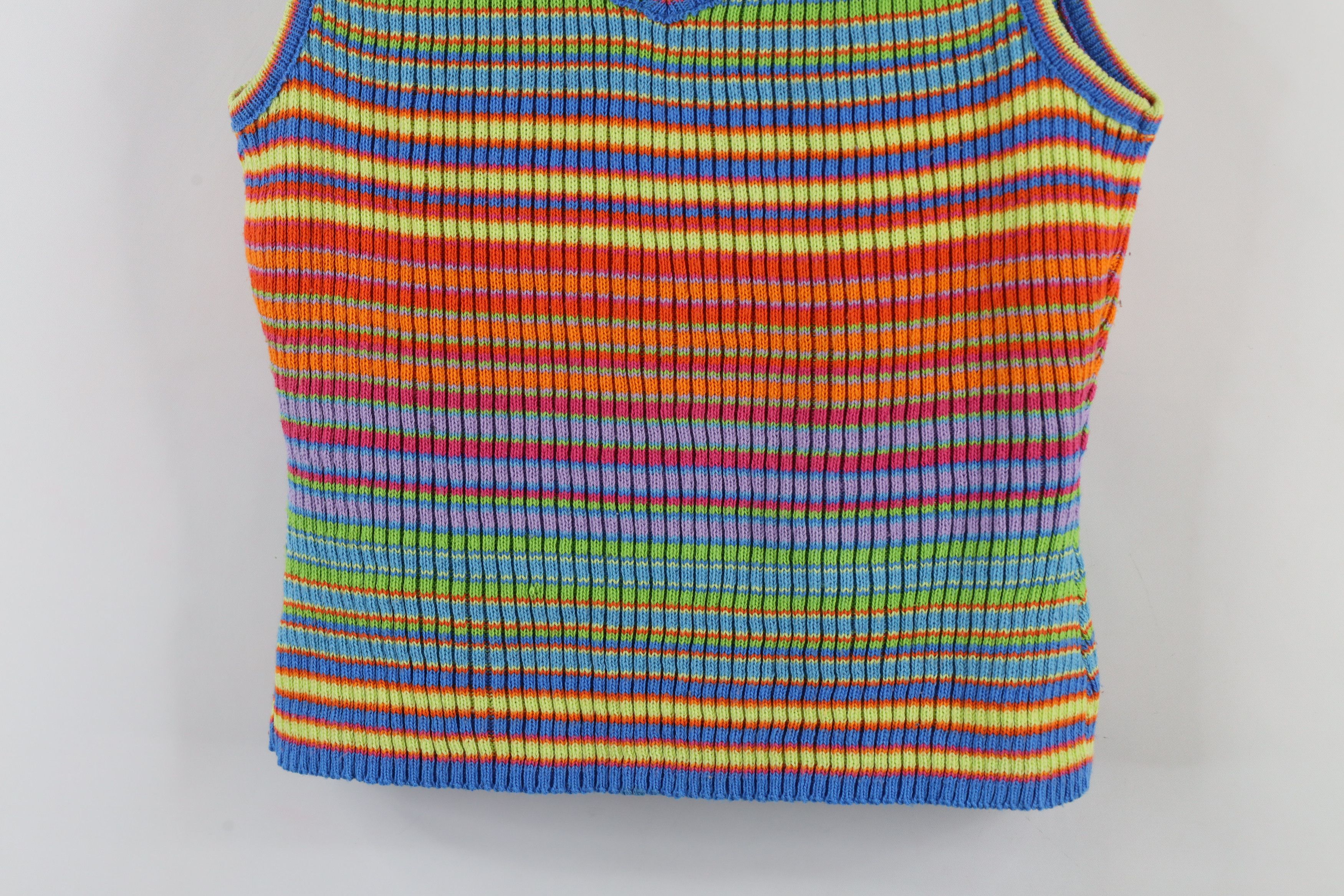 Vintage Vintage 90s Streetwear Striped Ribbed Knit Tank Top USA Size L / US 10 / IT 46 - 3 Thumbnail