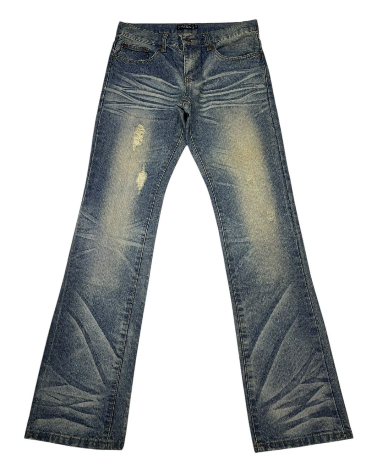 If Six Was Nine × Le Grande Bleu (L.G.B.) × Tornado Mart FLARE SLIM FIT INDECENT CLAWMARK DENIM JEANS Size US 31 - 1 Thumbnail