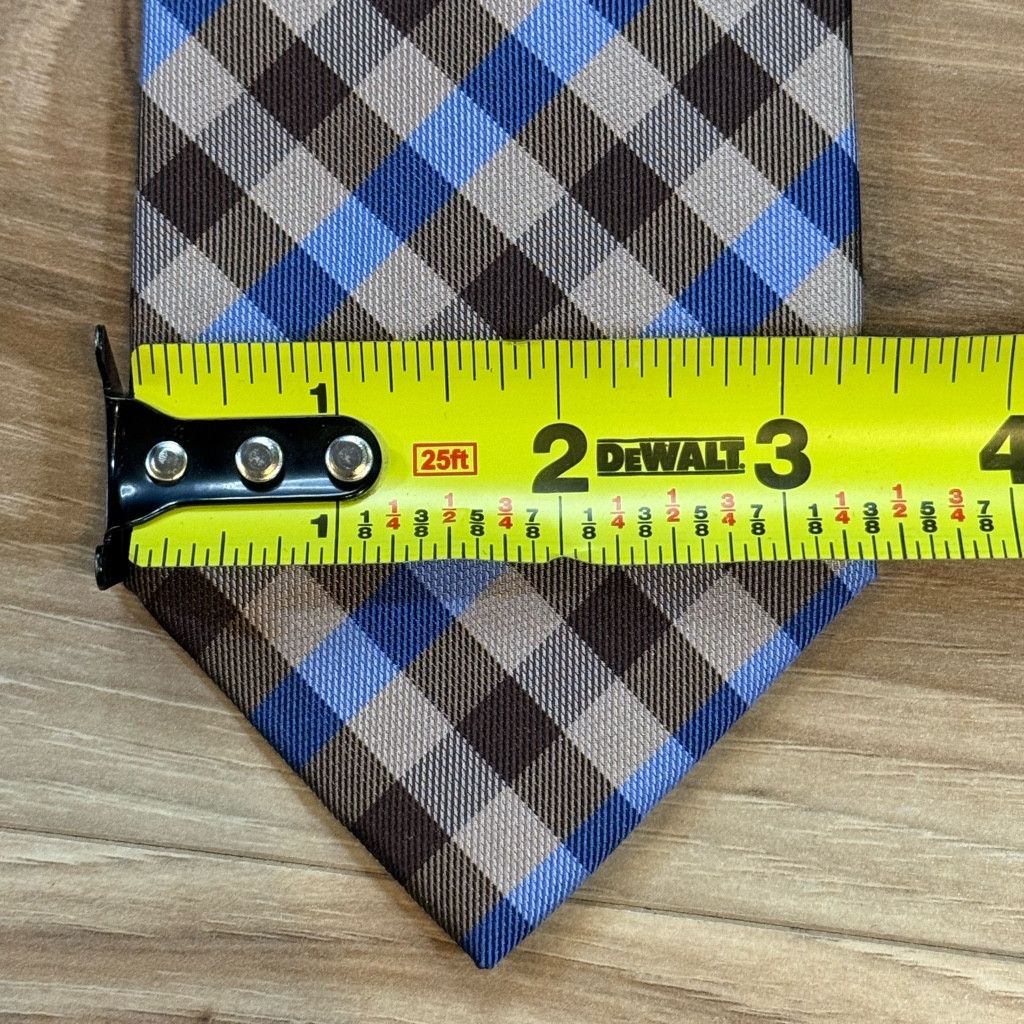 WISDOM Bruno Piattelli Men’s Silk Tie 3 3/8” Plaid Blue Brown China Size 26 - 3 Thumbnail