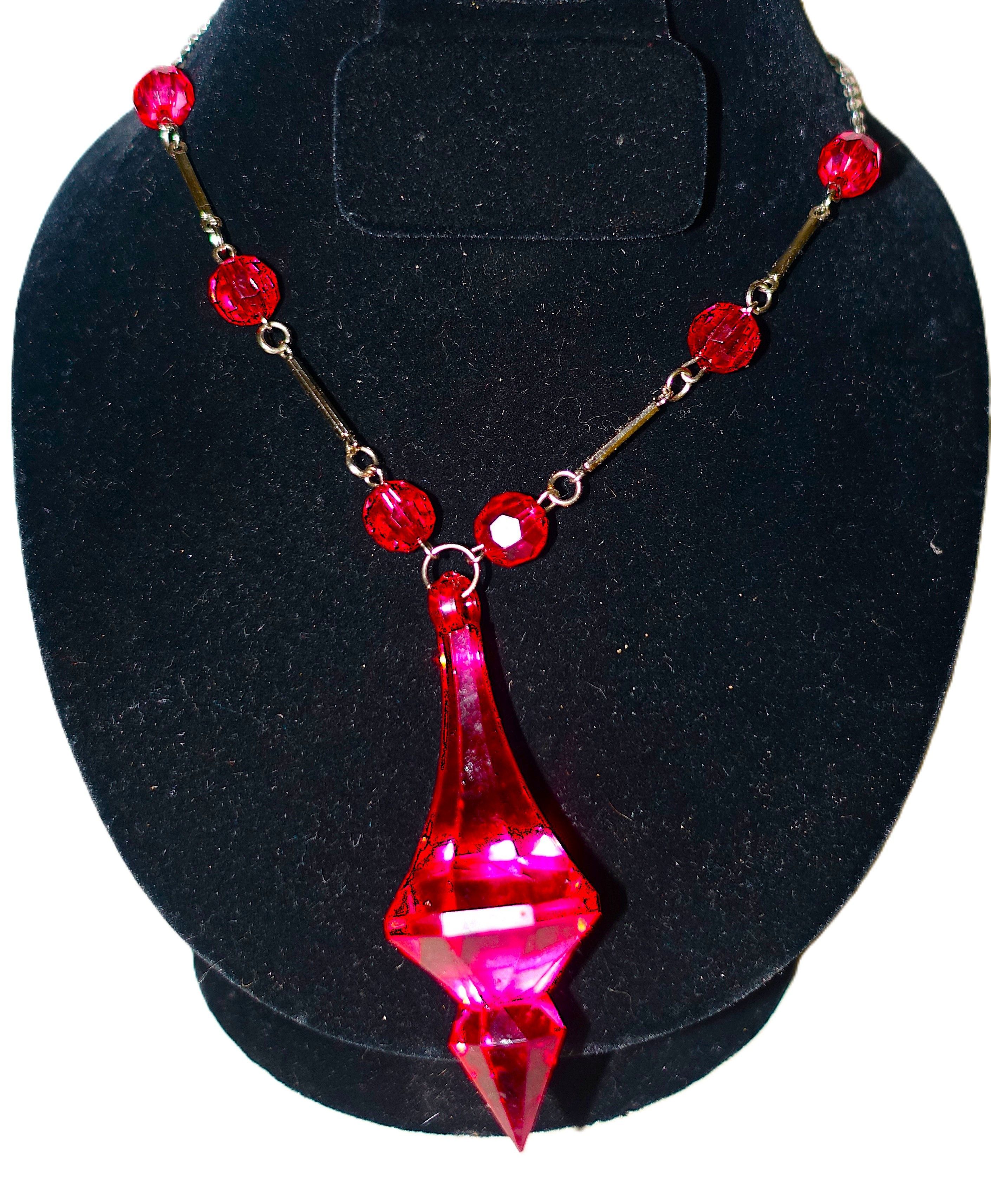 Vintage Silver Tone Fuchsia Drop Beaded Necklace Size ONE SIZE - 5 Thumbnail