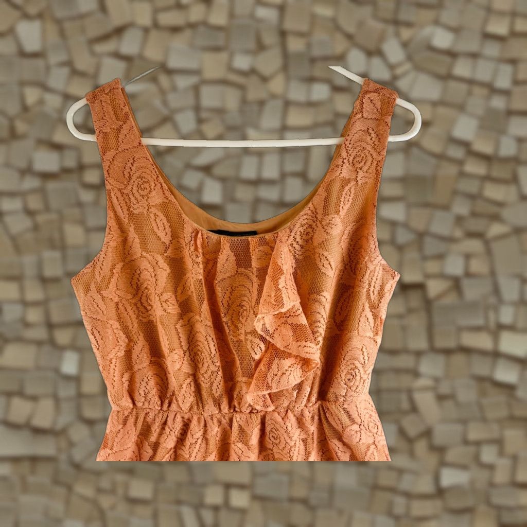 Vintage Maurices Dress Women's M peach Floral Lace Fit & Flare Above the Knee Size M / US 6-8 / IT 42-44 - 1 Thumbnail