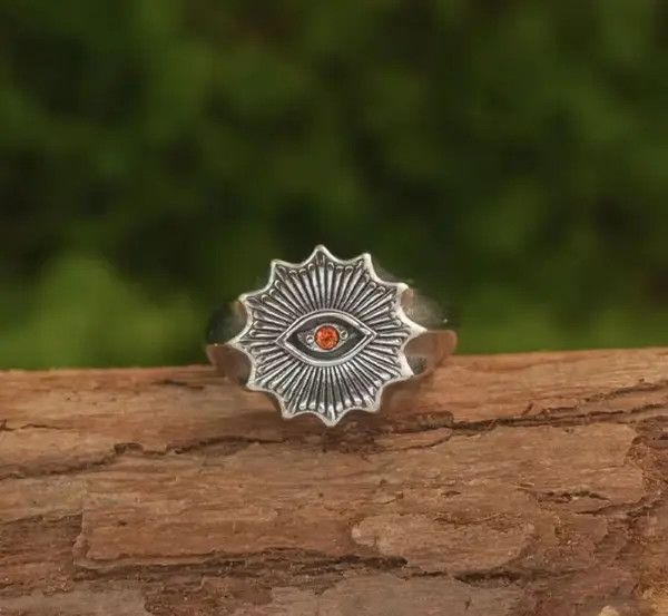 Jewelry 925 Sterling Silver Vintage Red Eye Ring Size ONE SIZE - 4 Thumbnail