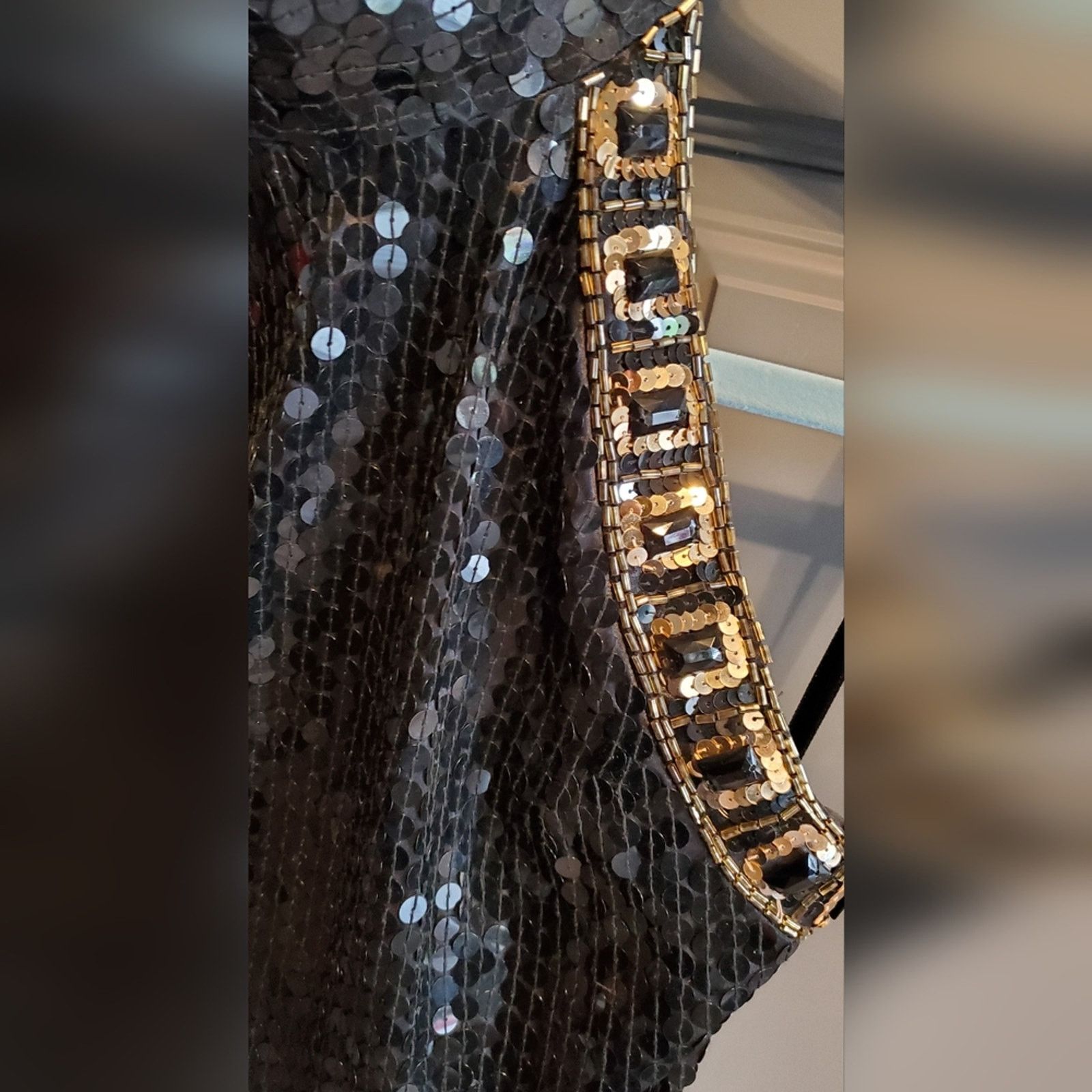 Vintage Niteline Black Gold halter silk sequin sparkle mini Dress Size L / US 10 / IT 46 - 9 Thumbnail