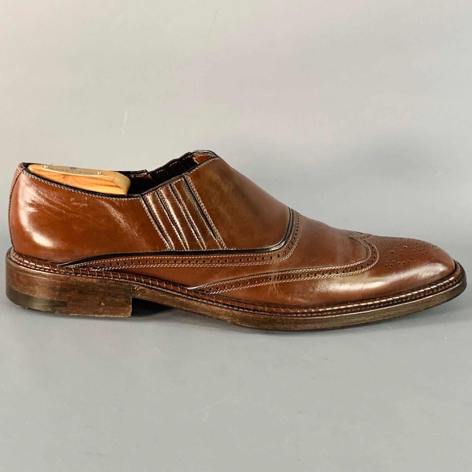 Testoni A. TESTONI Size 12 Brown Leather Perforated Wingtip Loafers Size US 12 / EU 45 - 2 Thumbnail