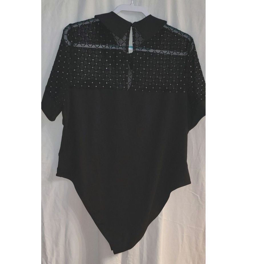 Shein SHEIN Grid Rhinestone Sheer Mesh Collar Bodysuit Black 2XL Size XXL / US 16-18 / IT 52-54 - 2 Thumbnail