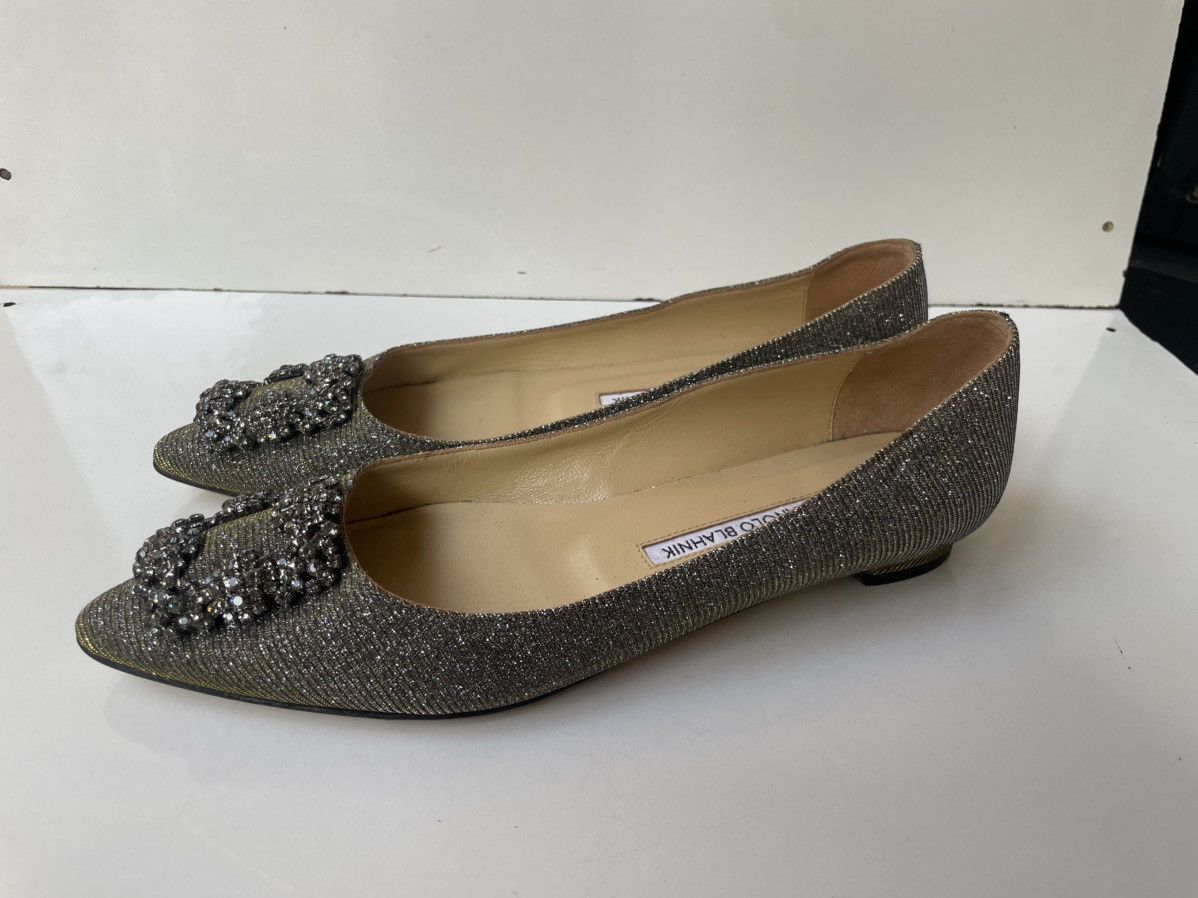 Manolo Blahnik Manolo Blahnik Hangisi Jeweled Glitter Silver Flats EUR 38 Size US 8 / IT 38 - 9 Thumbnail