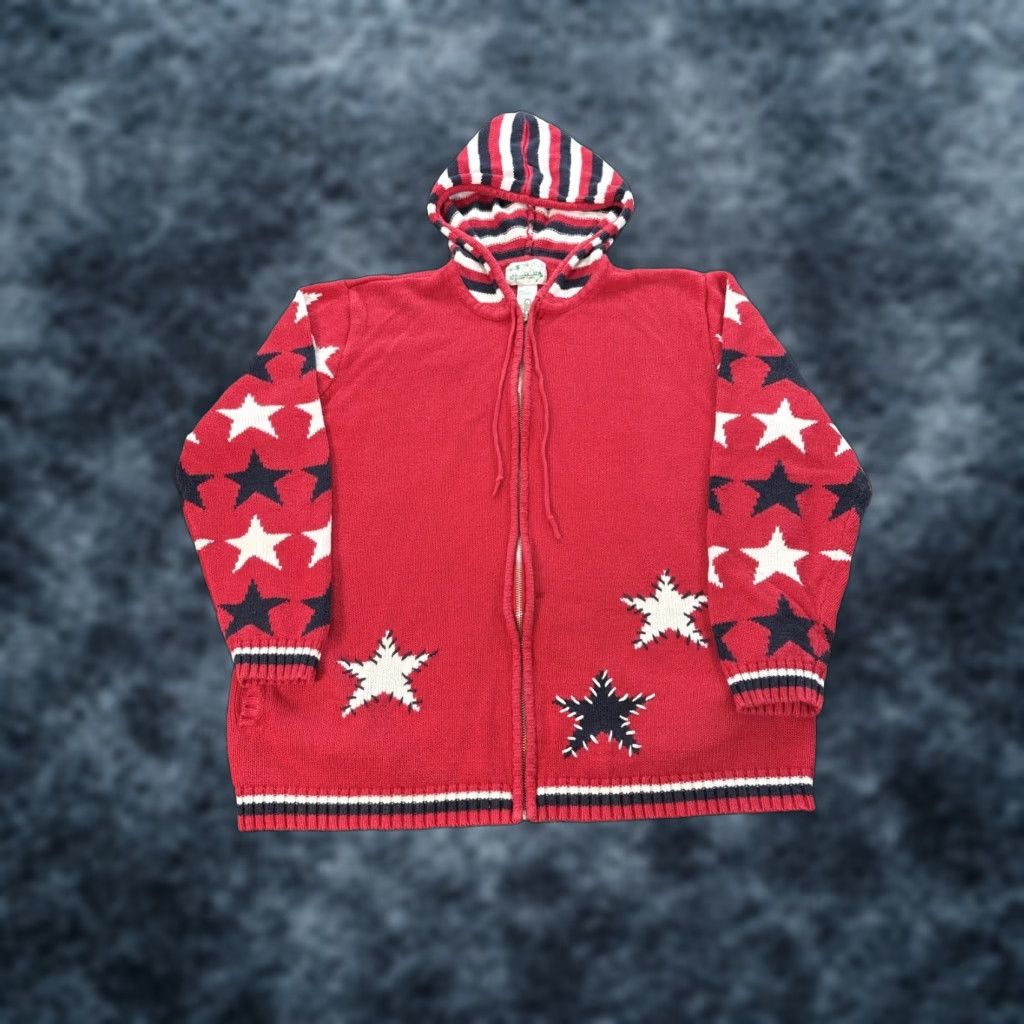 Quacker Factory VINTAGE Quacker Factory Hoodie Womens L USA American Flag Red Stripes 90s Size L / US 10 / IT 46 - 1 Thumbnail