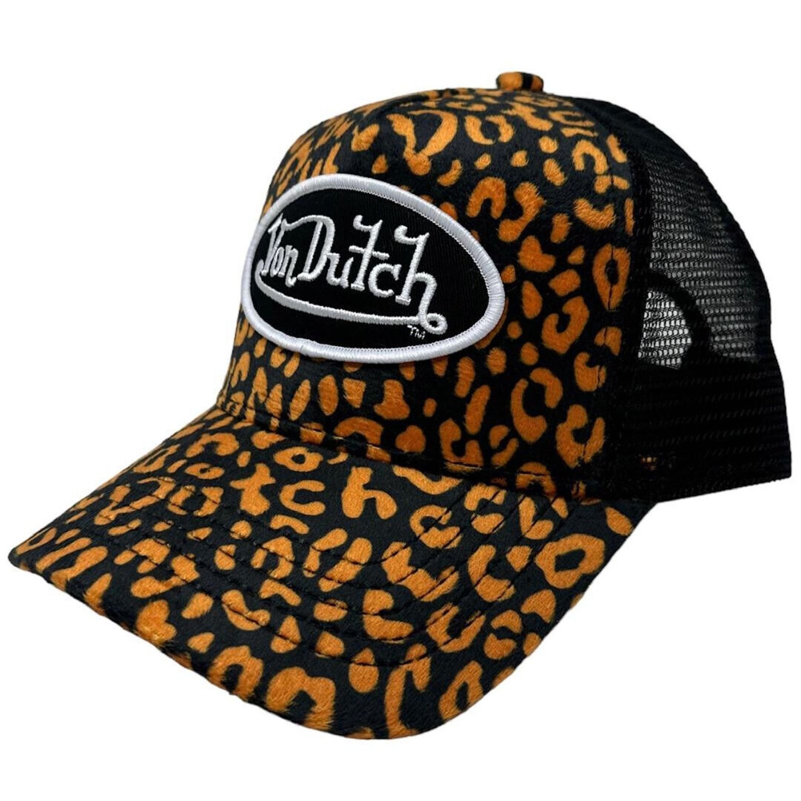 Von Dutch Von Dutch Trucker Hat Orange Cheetah Velvet Embroidered Cap ...