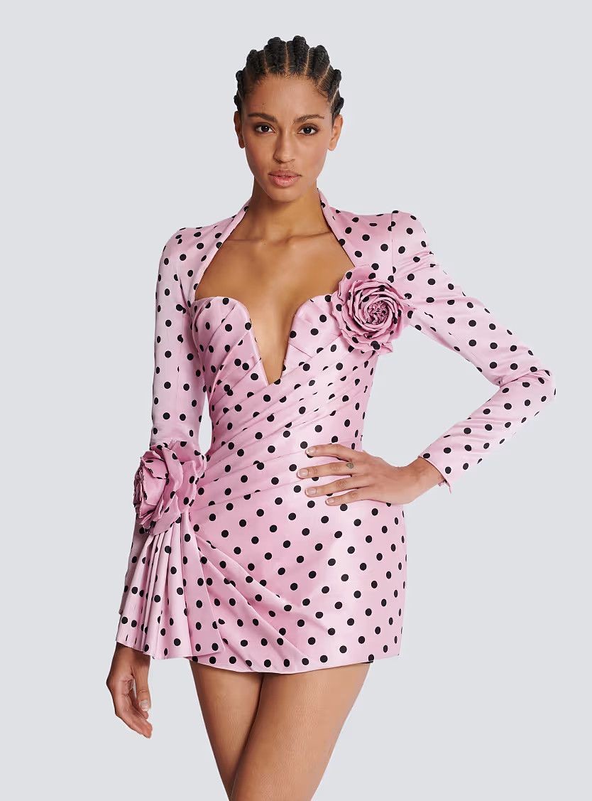 Balmain o1s1wg110825 Polka Dots Short Printed Dress in Pink Size L / US 10 / IT 46 - 6 Thumbnail