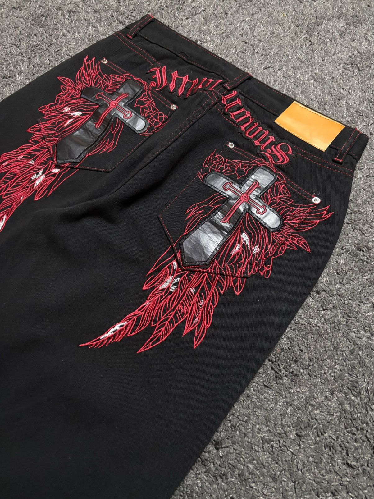 Jean × Vintage Vintage very rare cross wings medieval red black baggy jeans Size US 34 / EU 50 - 10 Thumbnail