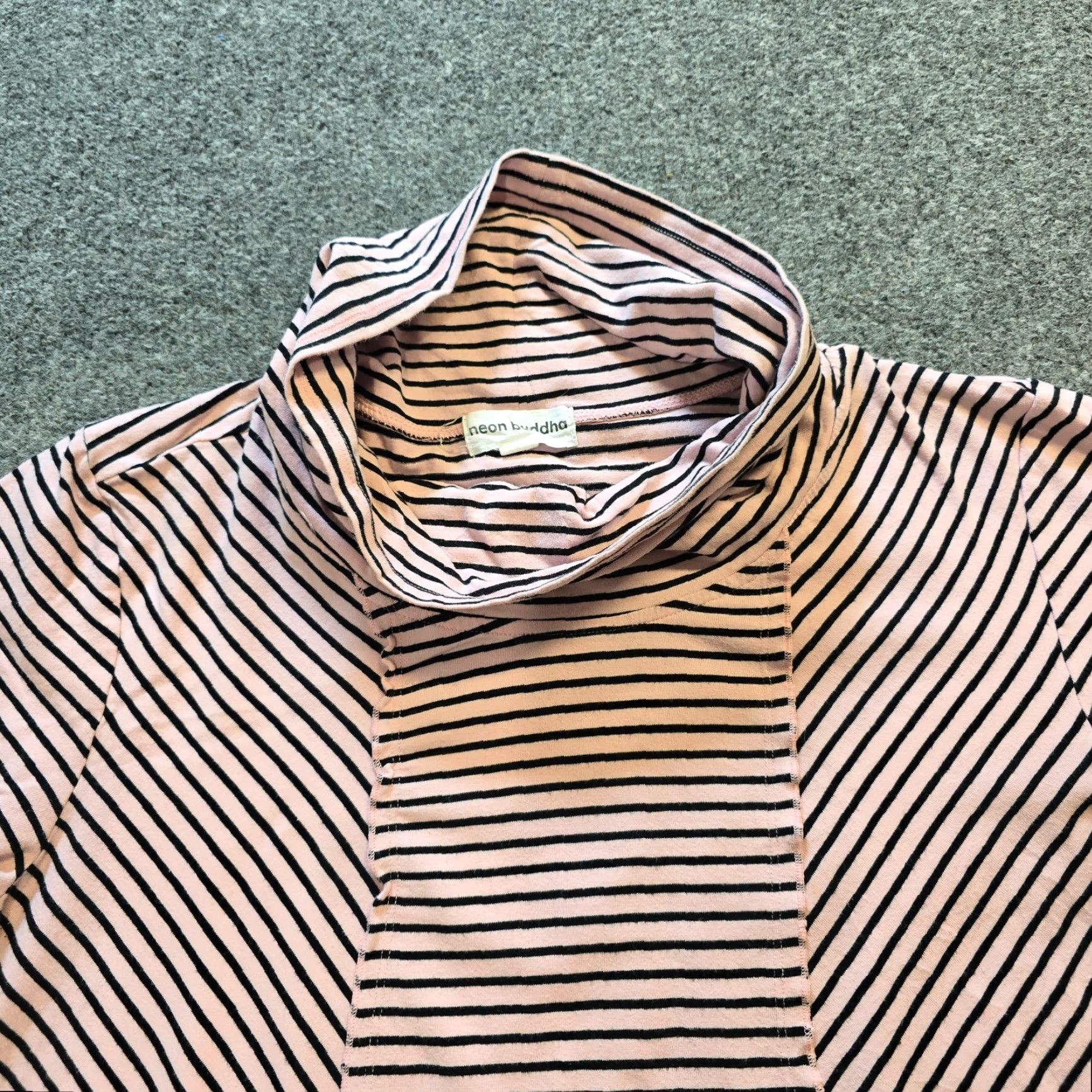 Pinko Neon Buddha Top Womens Size Large Pink Striped Tunic Cowl Neck Pockets Lagenlook Size L / US 10 / IT 46 - 2 Thumbnail